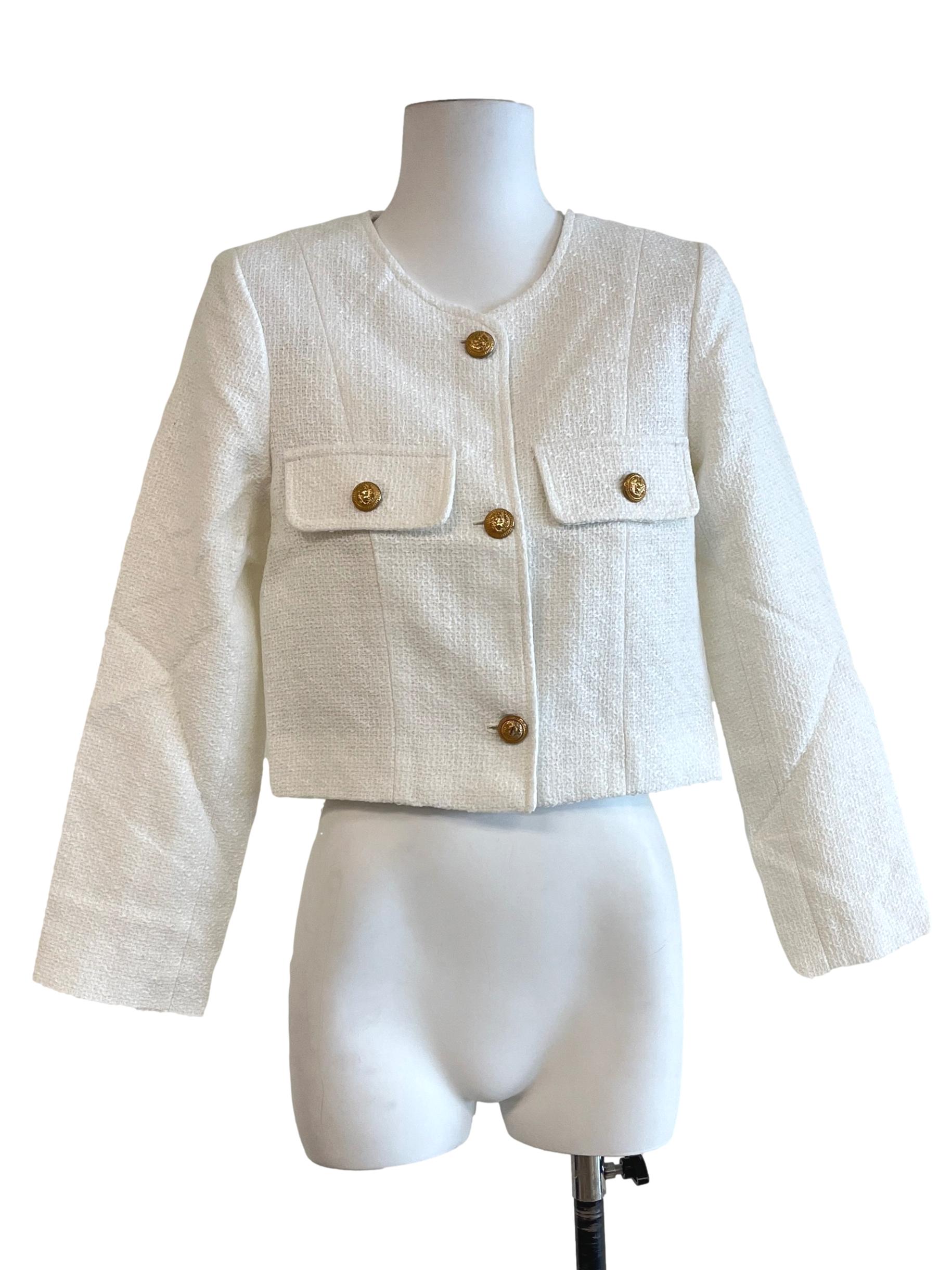 Pearl White Gold Button Detail Jacket