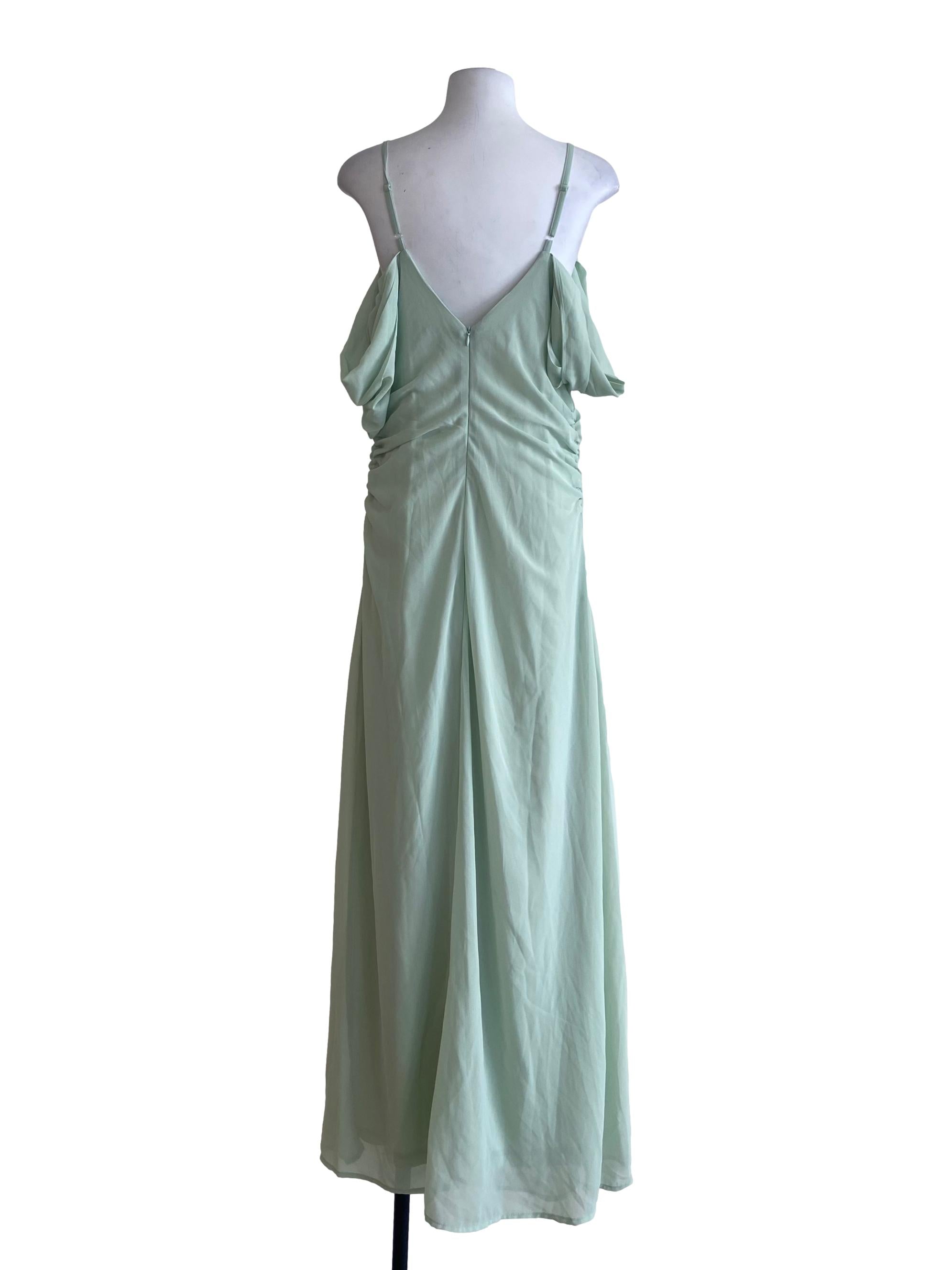 Green Drop Shoulder Slit Empire Dress