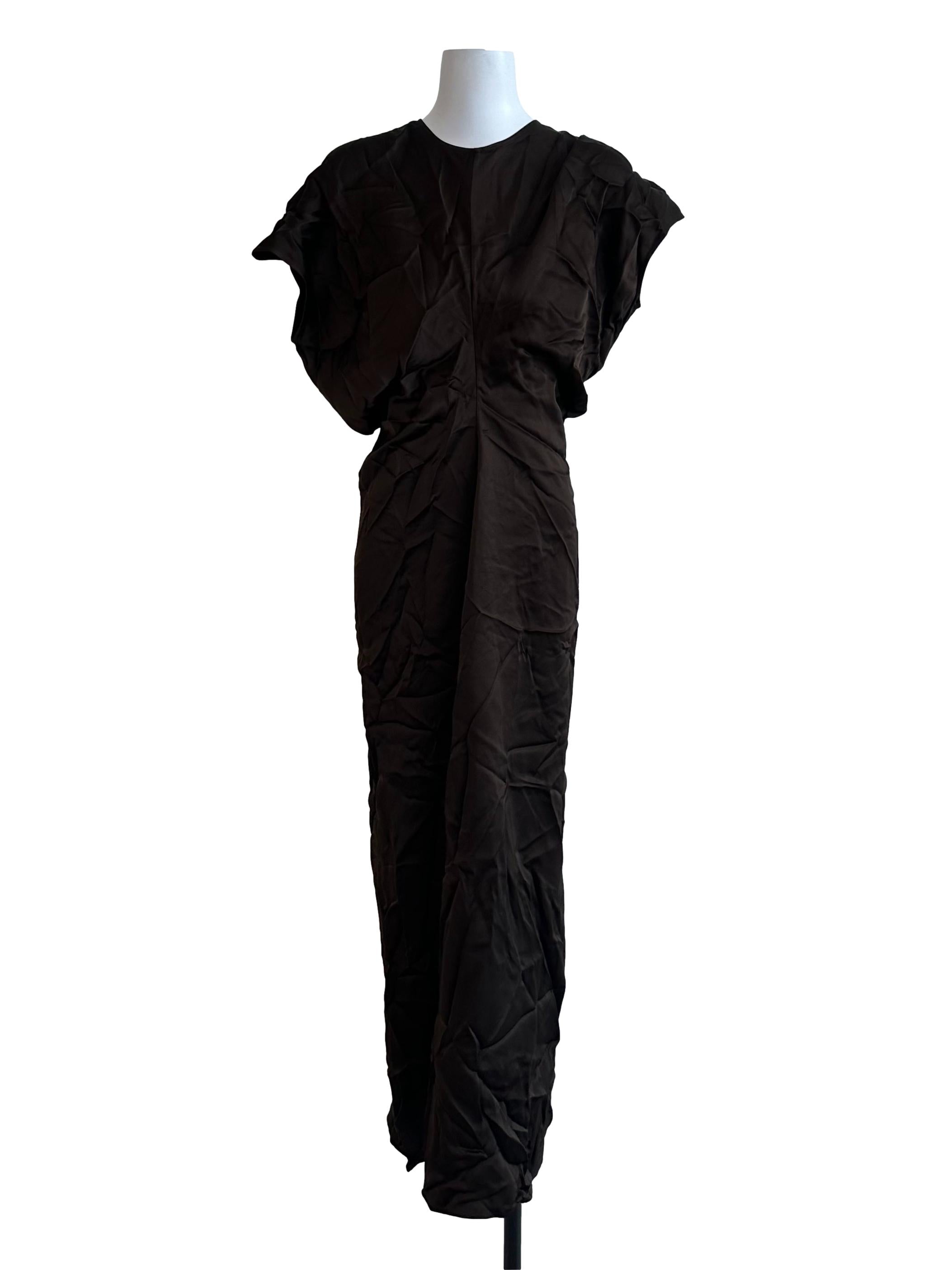 Dark Brown Round Neck Drape Maxi Dress