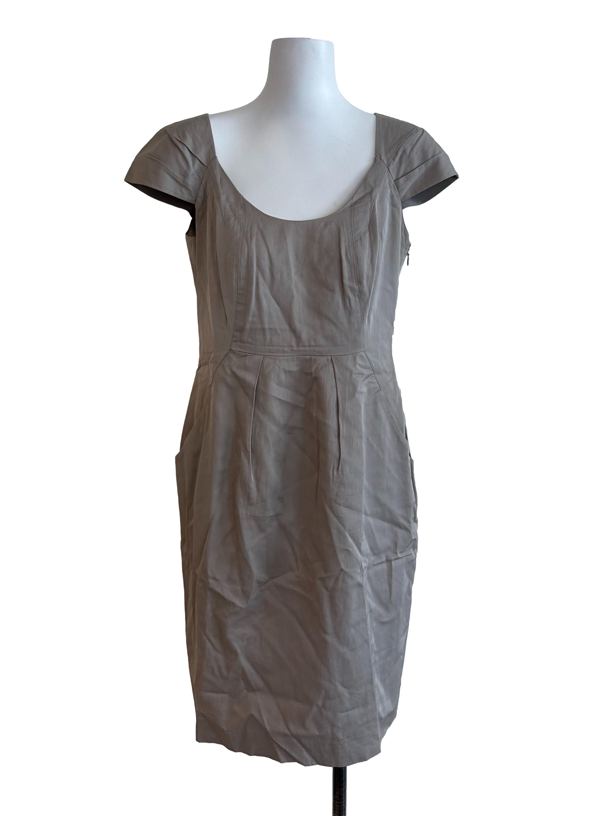 Cloud Grey Scoop Neck Sheath Dress