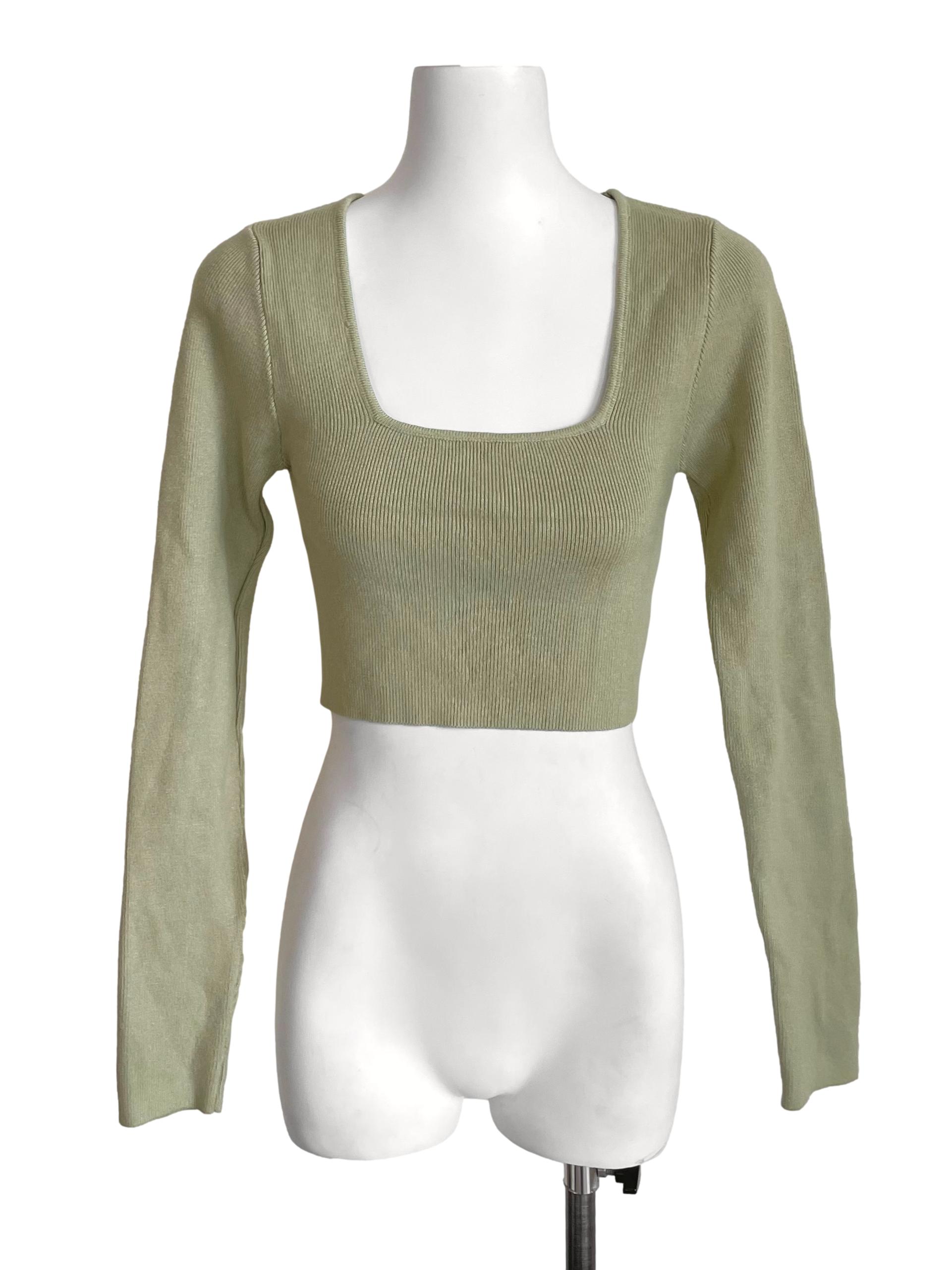 Olive Square Neck Knit Crop Top