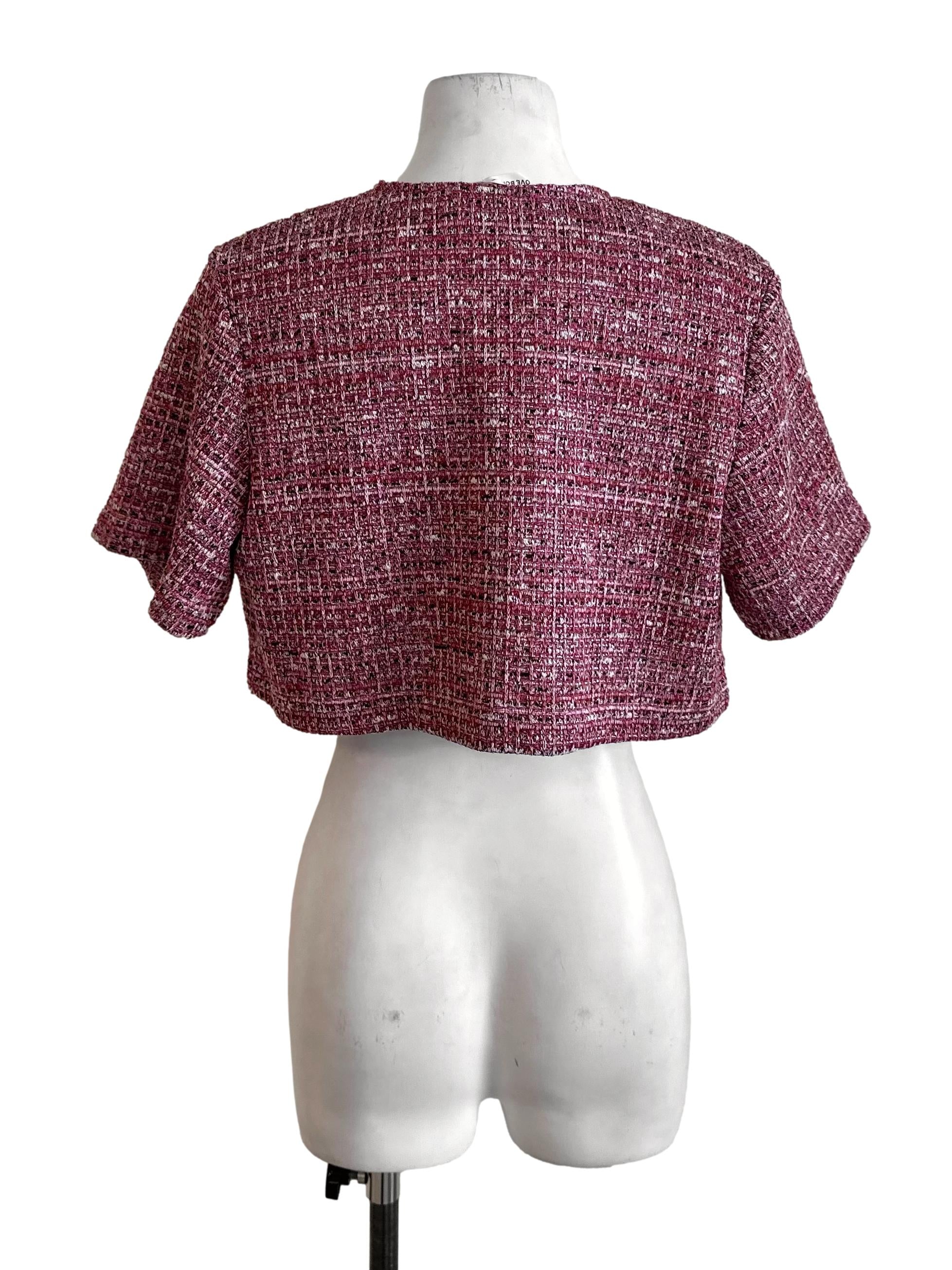 Fushia Pink Tweed Textured Crop Top LB