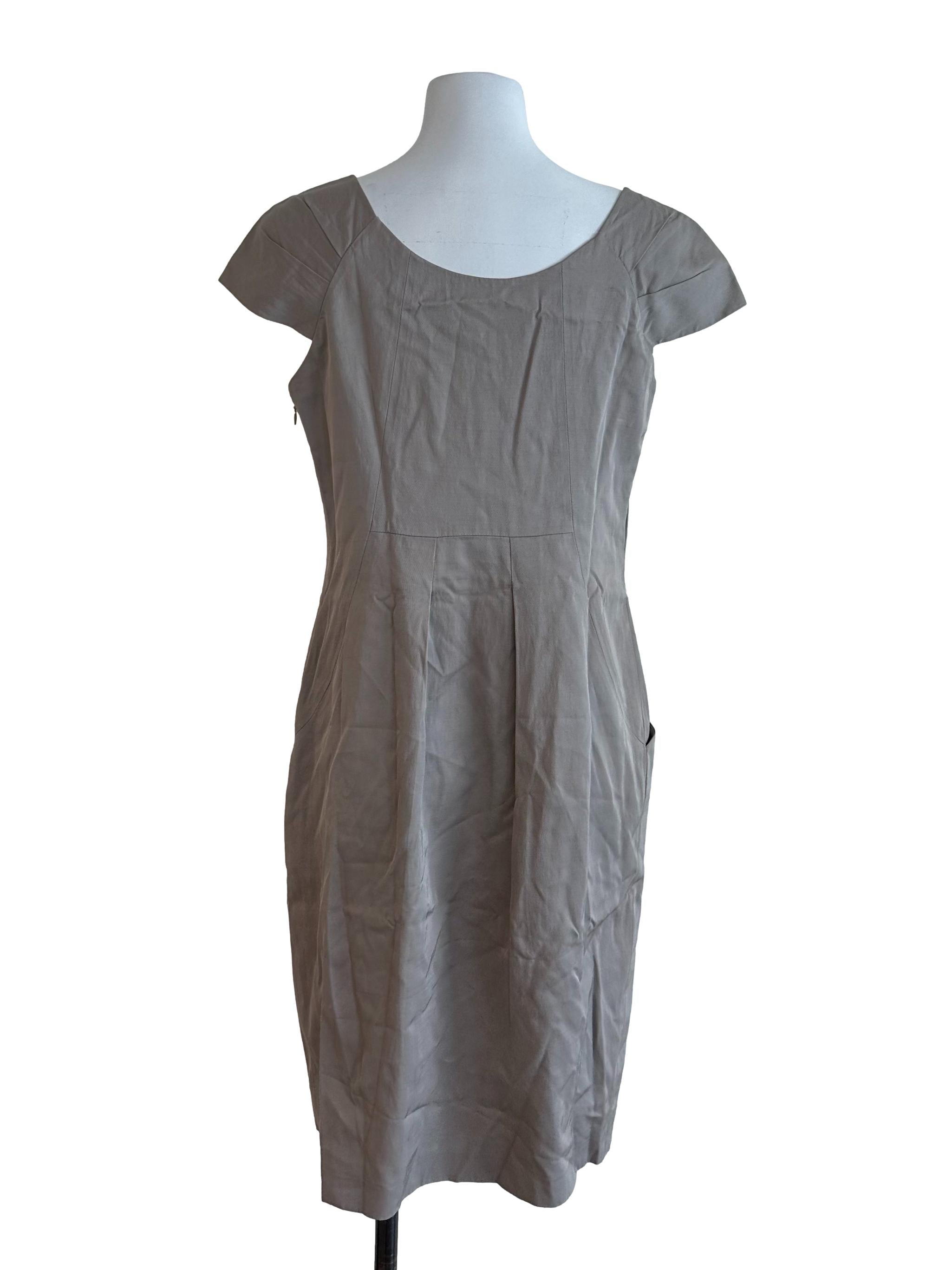 Cloud Grey Scoop Neck Sheath Dress