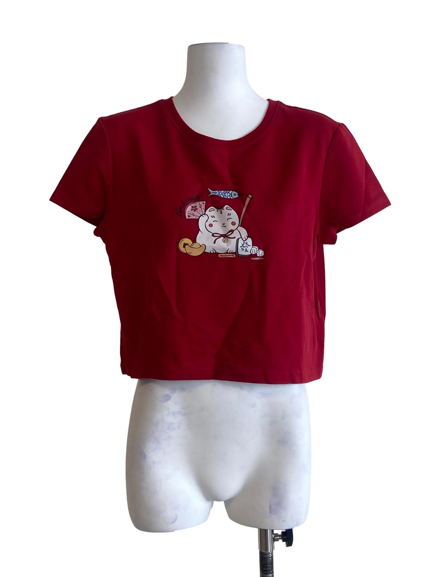 Rose Red Twill Crop T-Shirt