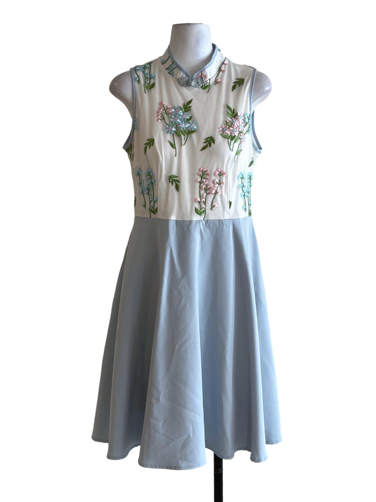 Sky Blue Floral A-Line Dress