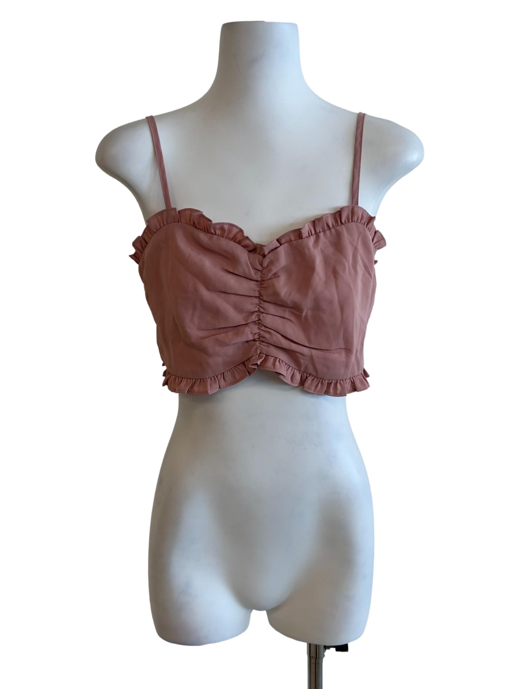 Rose Pink Ruffle Spaghetti Top
