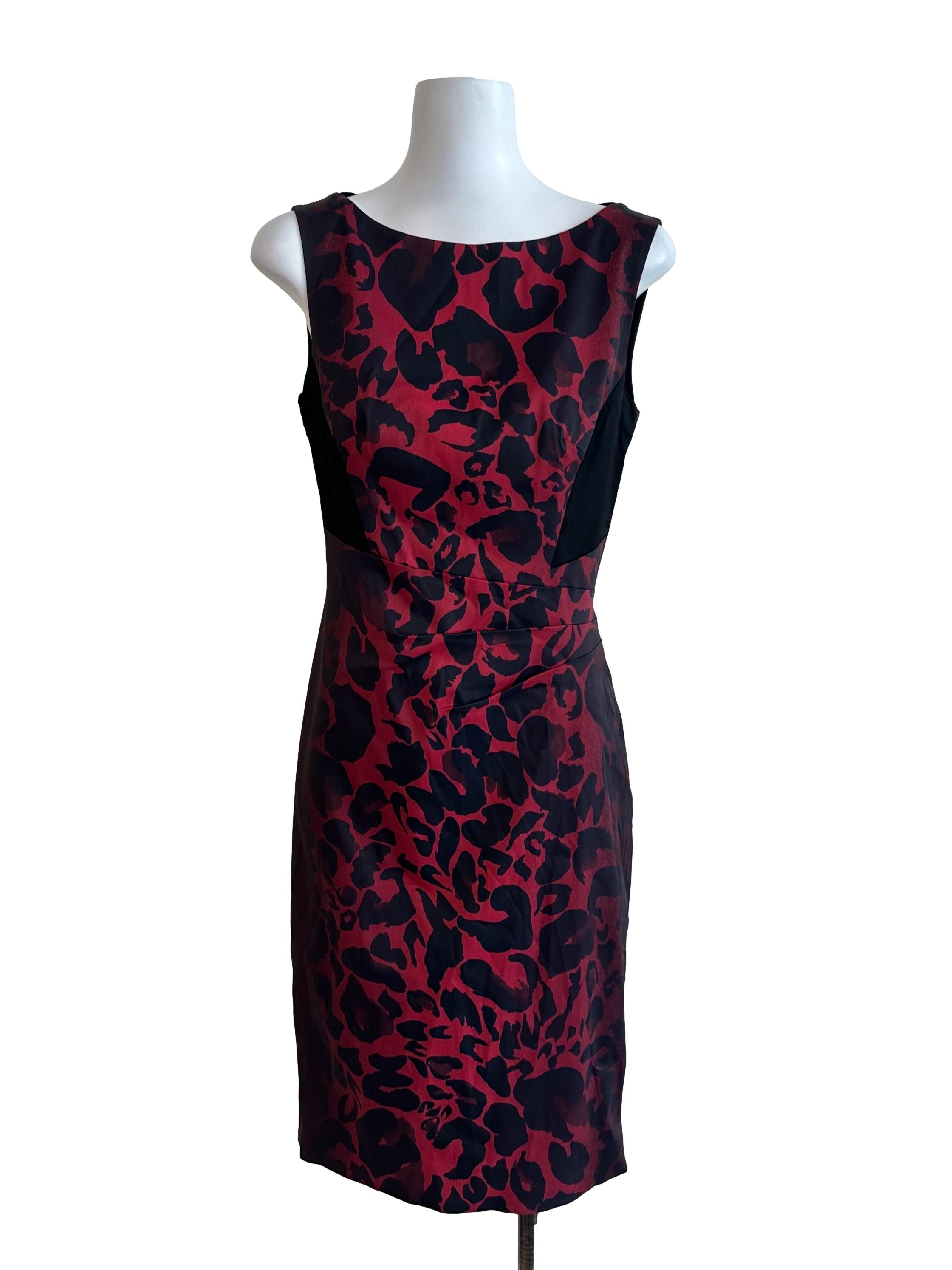 Red Black Pattern Sabrina Neck Lace Dress