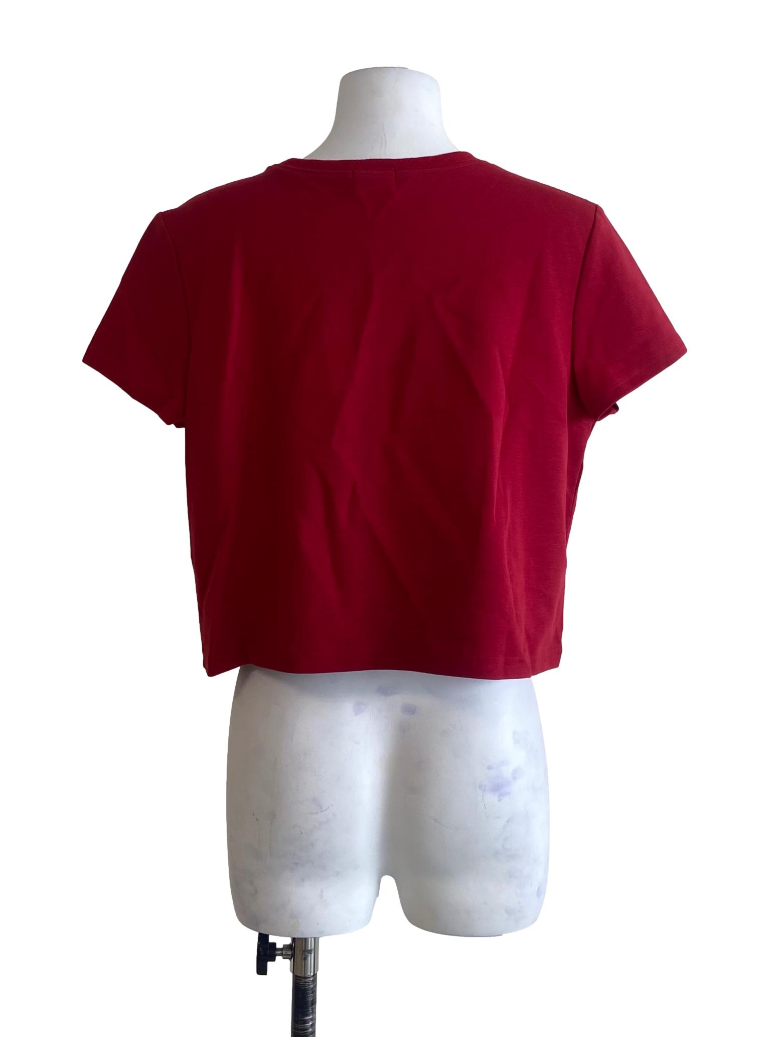 Rose Red Twill Crop T-Shirt