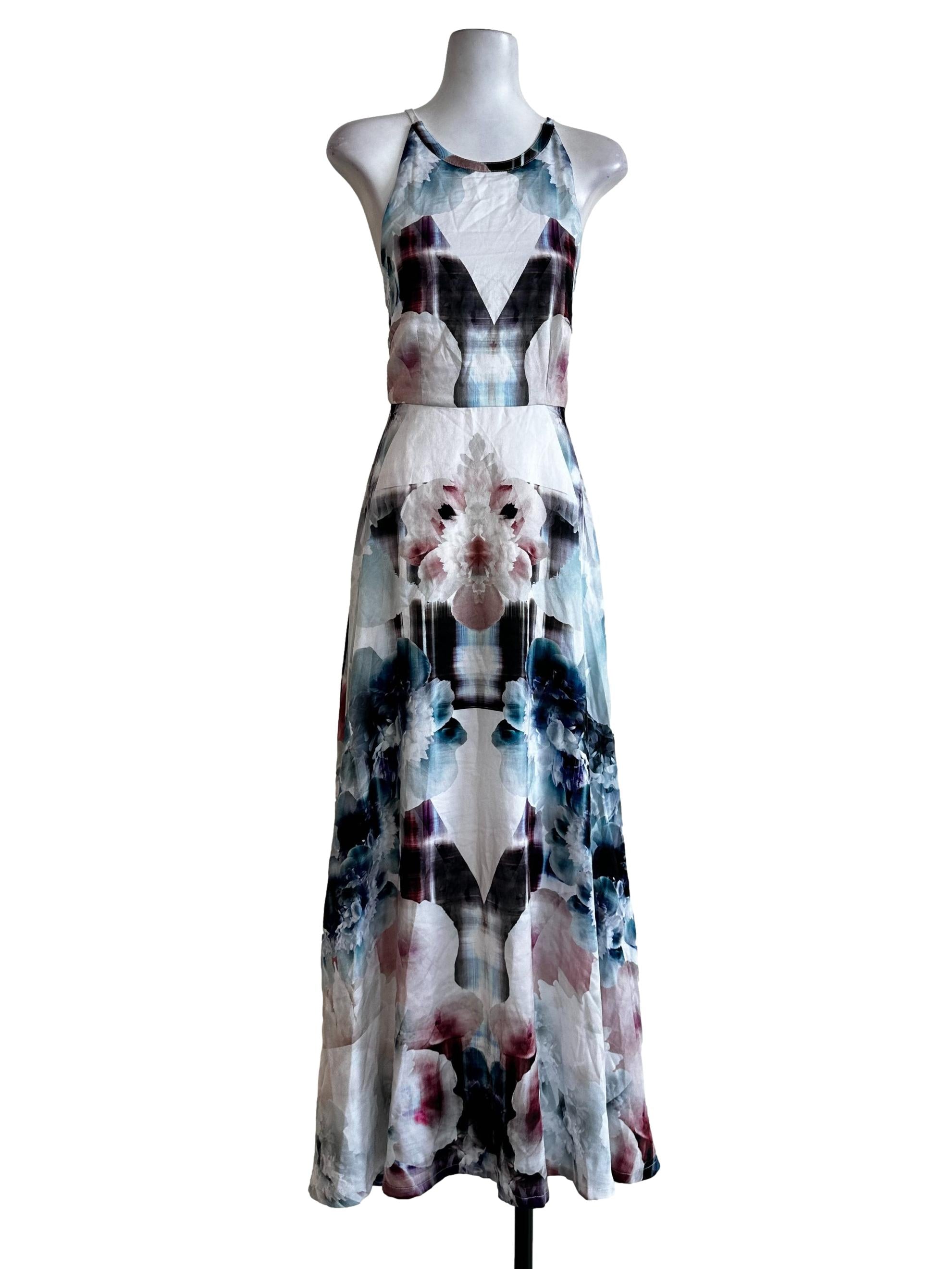 White Abtract Pattern Halter Dress
