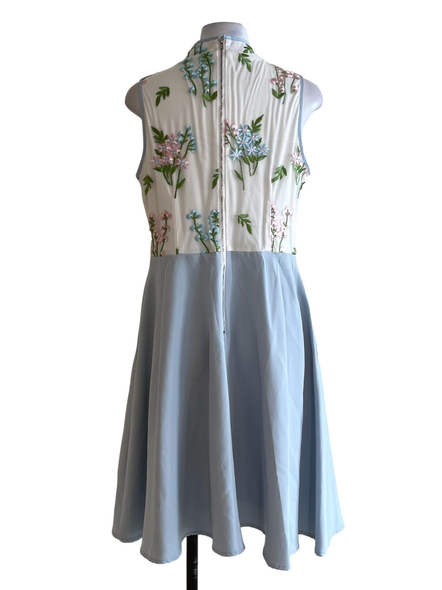 Sky Blue Floral A-Line Dress