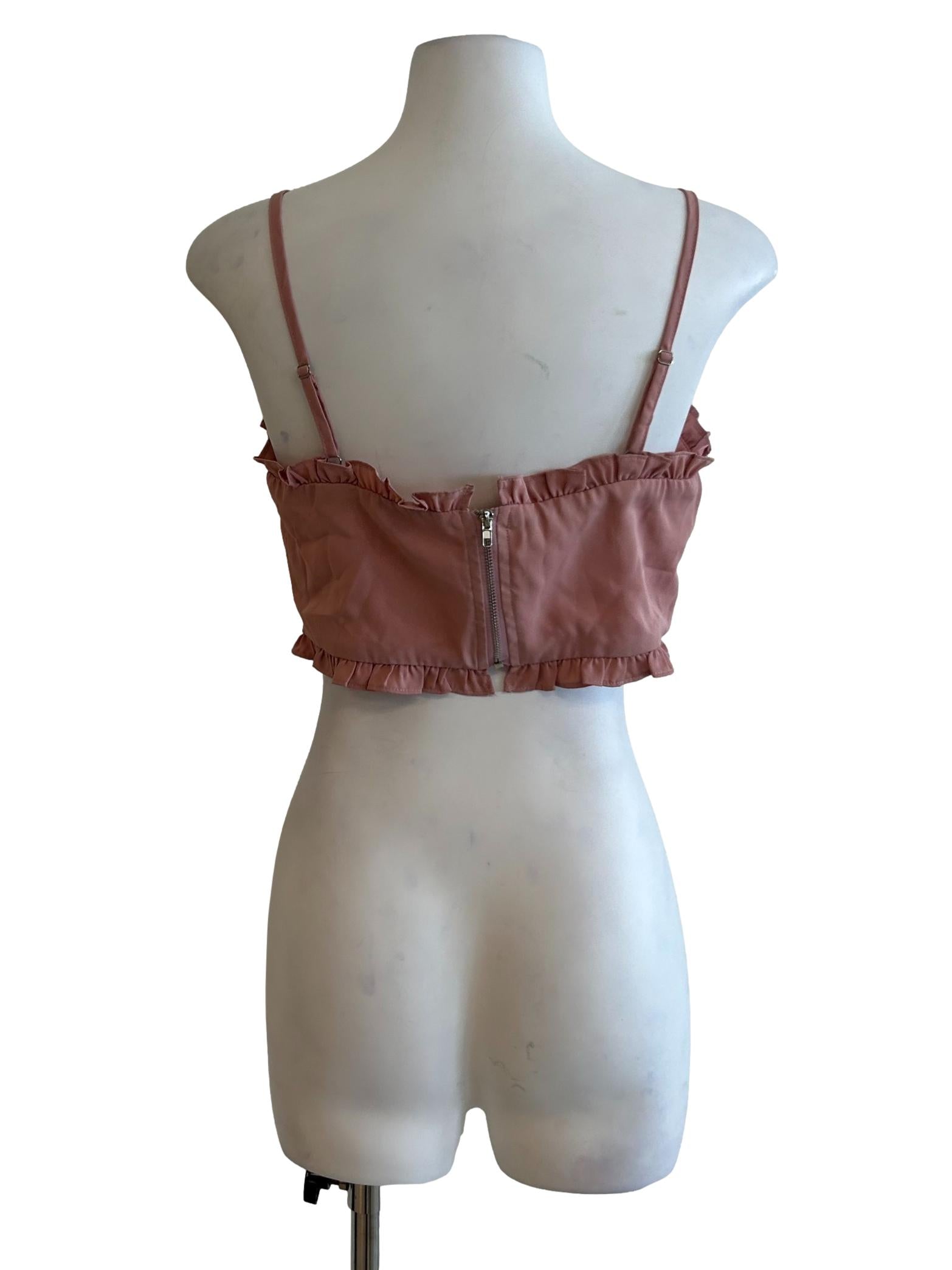 Rose Pink Ruffle Spaghetti Top