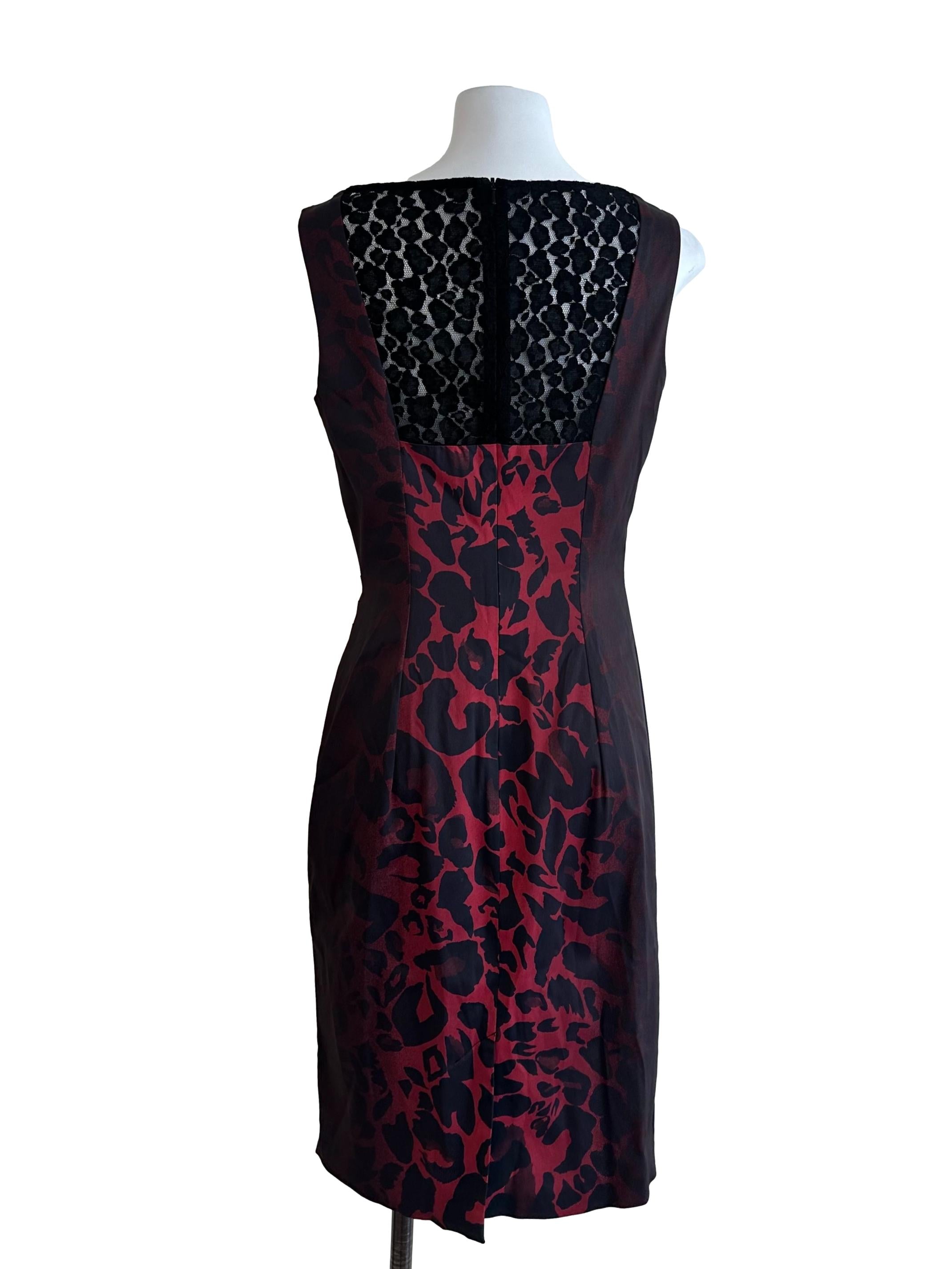 Red Black Pattern Sabrina Neck Lace Dress