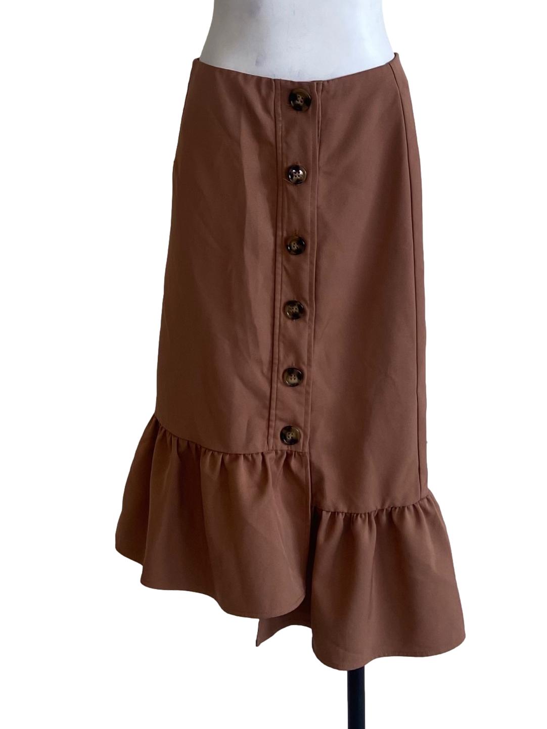 Tawny Brown Button Down Asymmetric Skirt