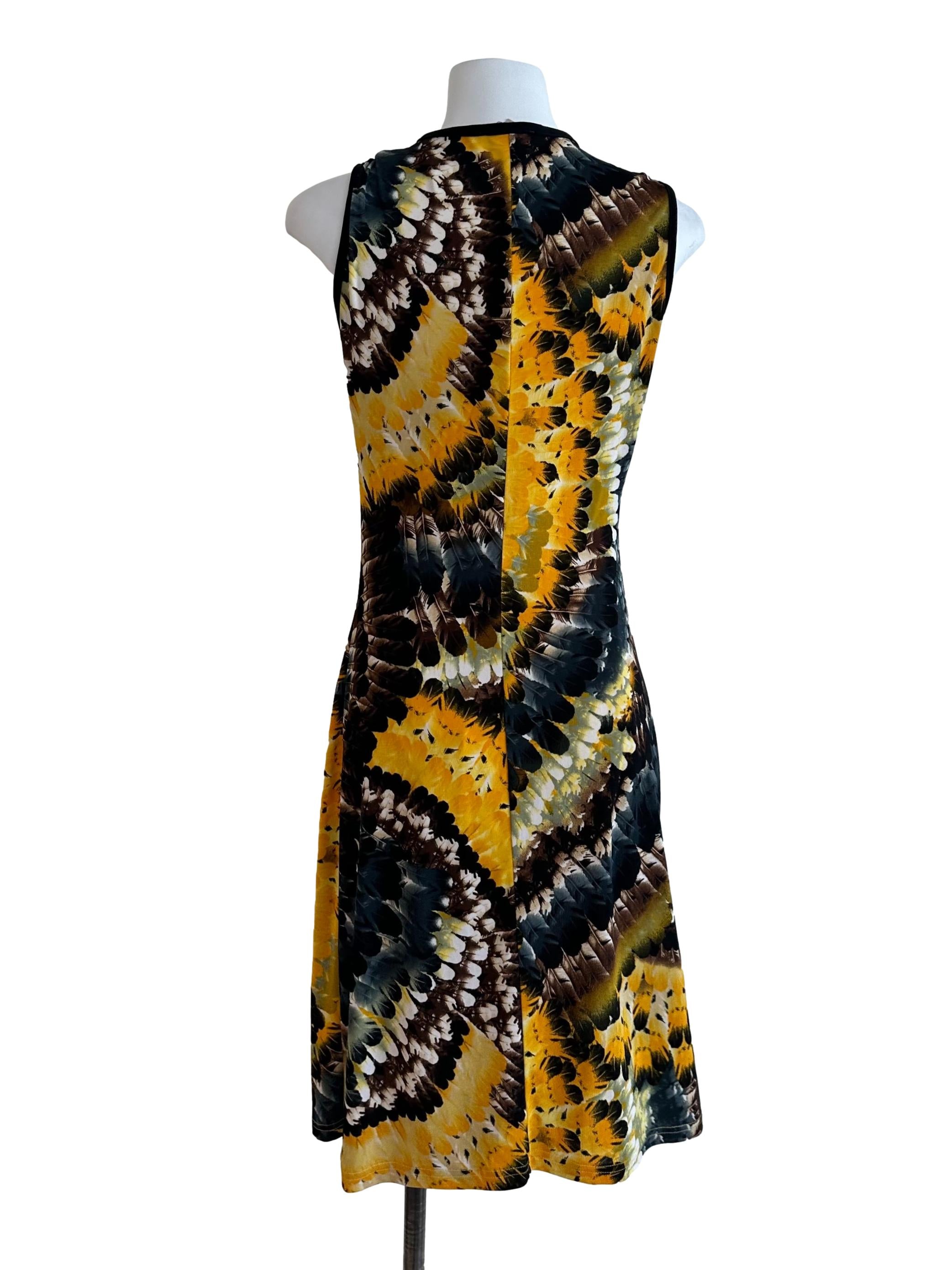 Mustard Yellow Pattern V Neck Ruched Dress