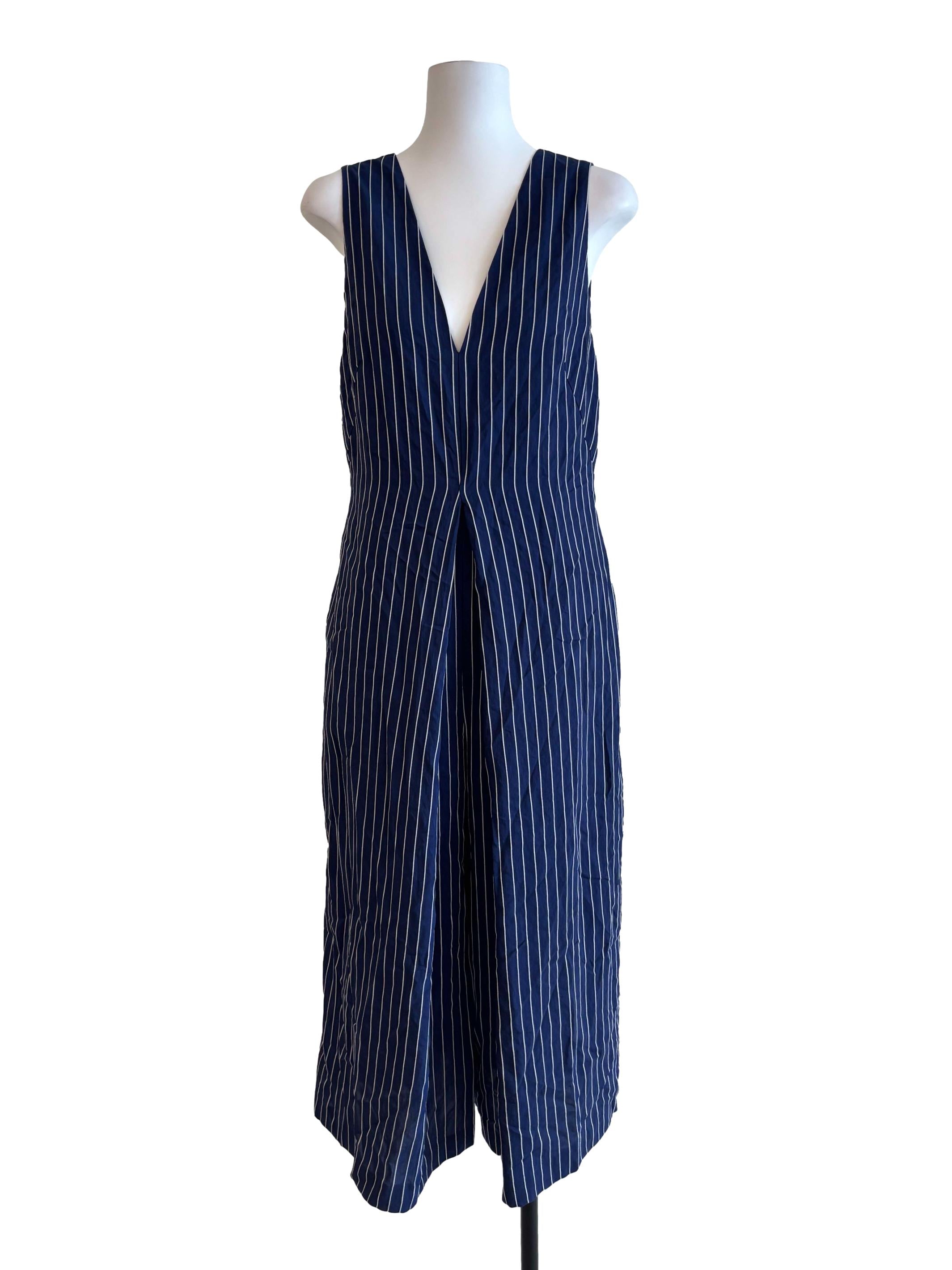 Navy Blue Stripe Sleeveless Jumpsuit