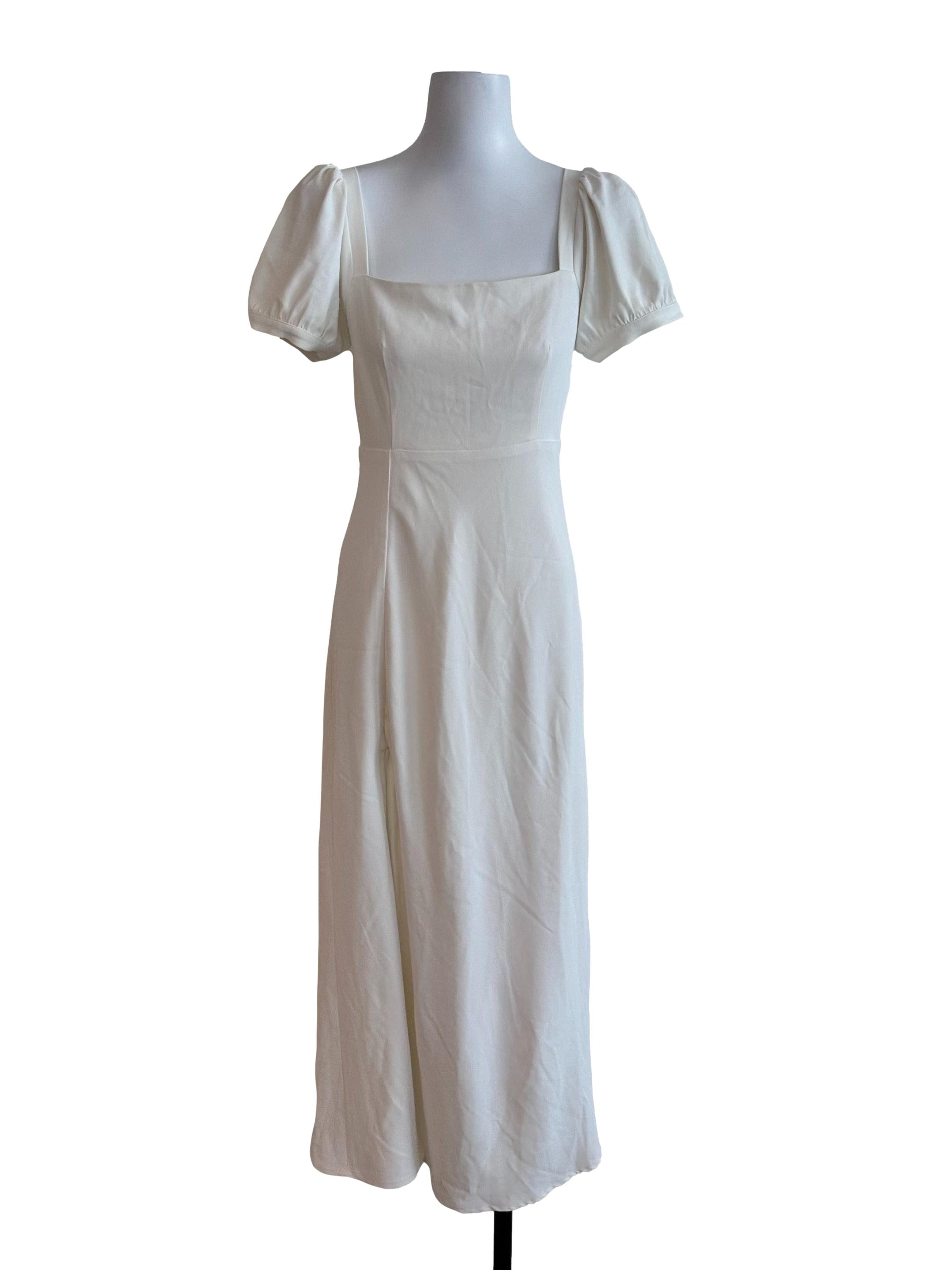 Pearl White Square Neck Puff Sleeve Dress