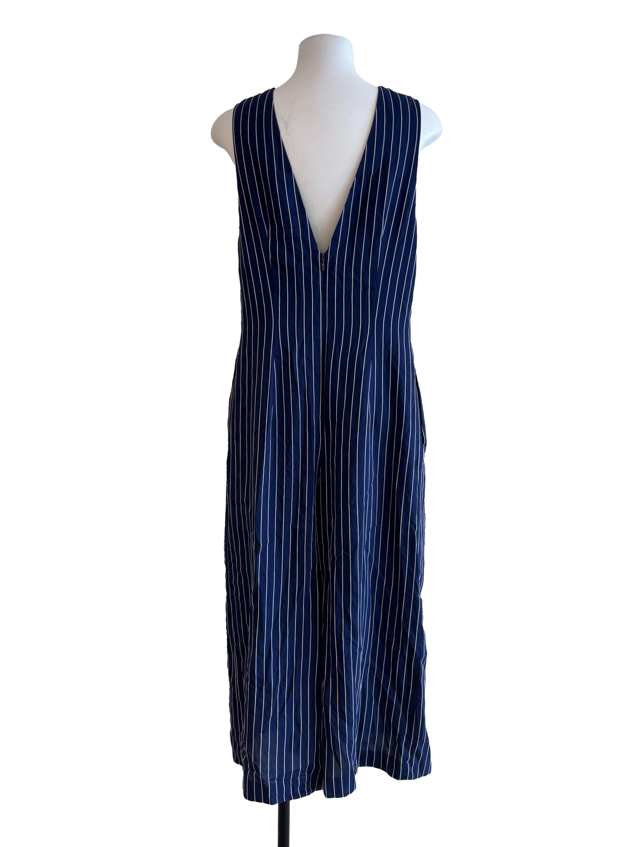 Navy Blue Stripe Sleeveless Jumpsuit