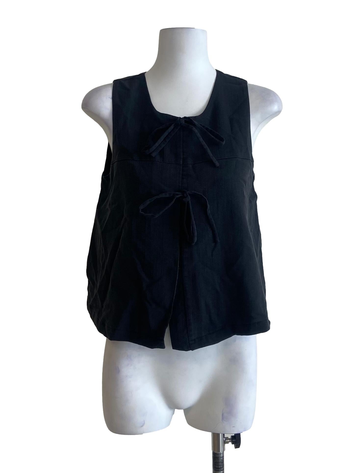 Black Sleeveless Ribbon Top