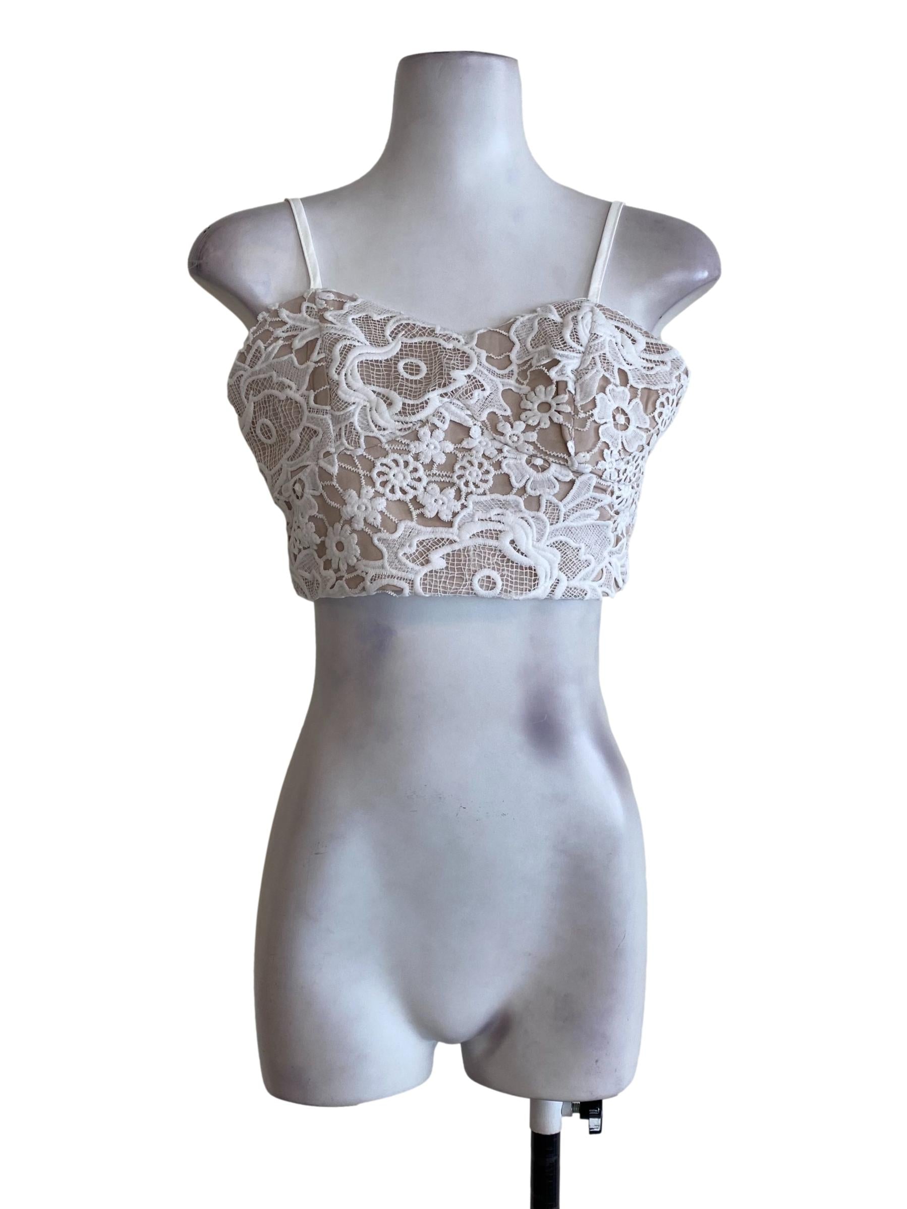 Brown White Laced Top