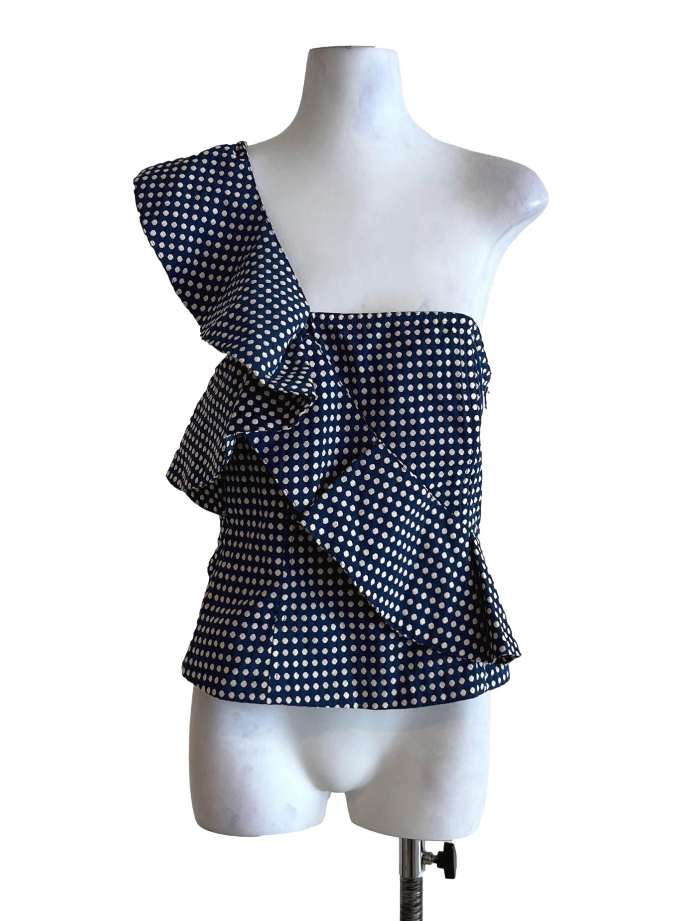 Navy Blue Polka Dot Asymmetrical Top LB