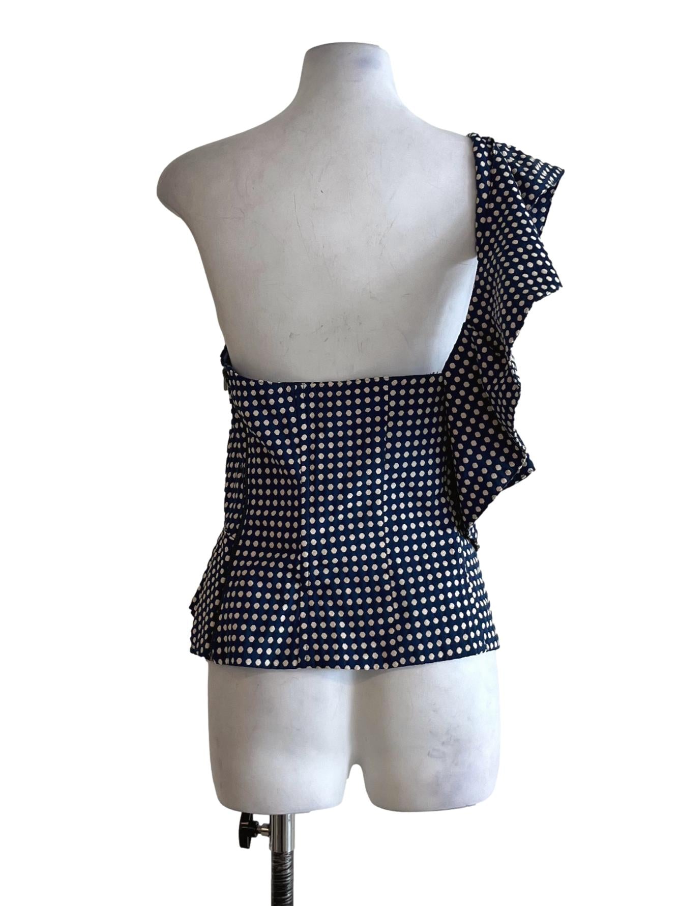 Navy Blue Polka Dot Asymmetrical Top LB