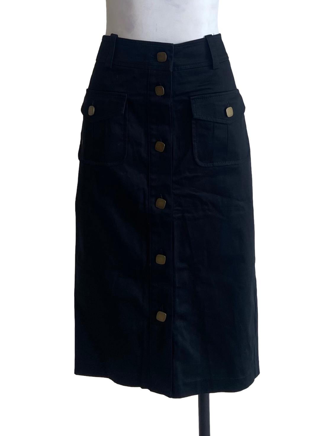Black Button Down Draped Skirt