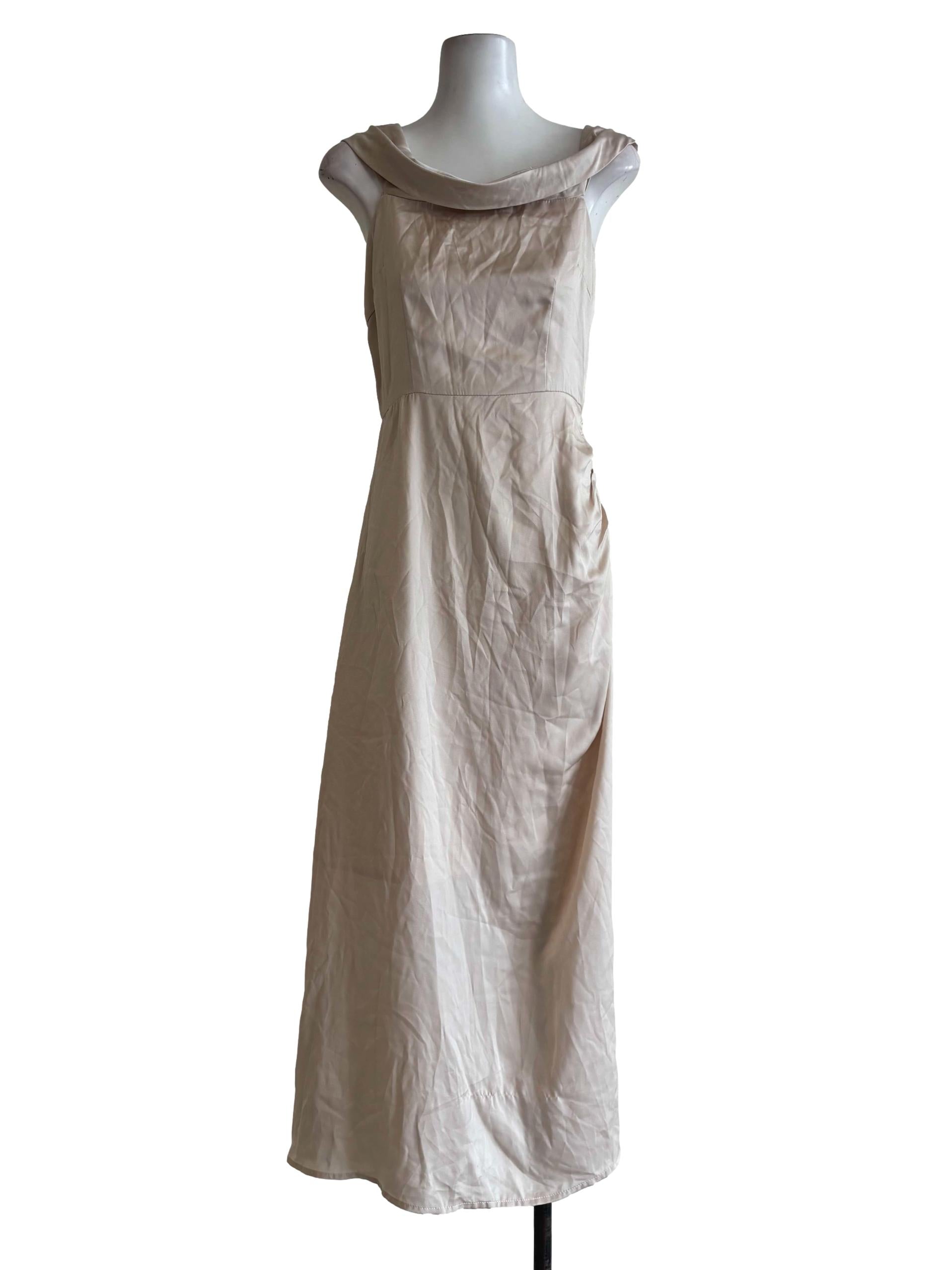 Champagne Satin Cowl Neck Dress