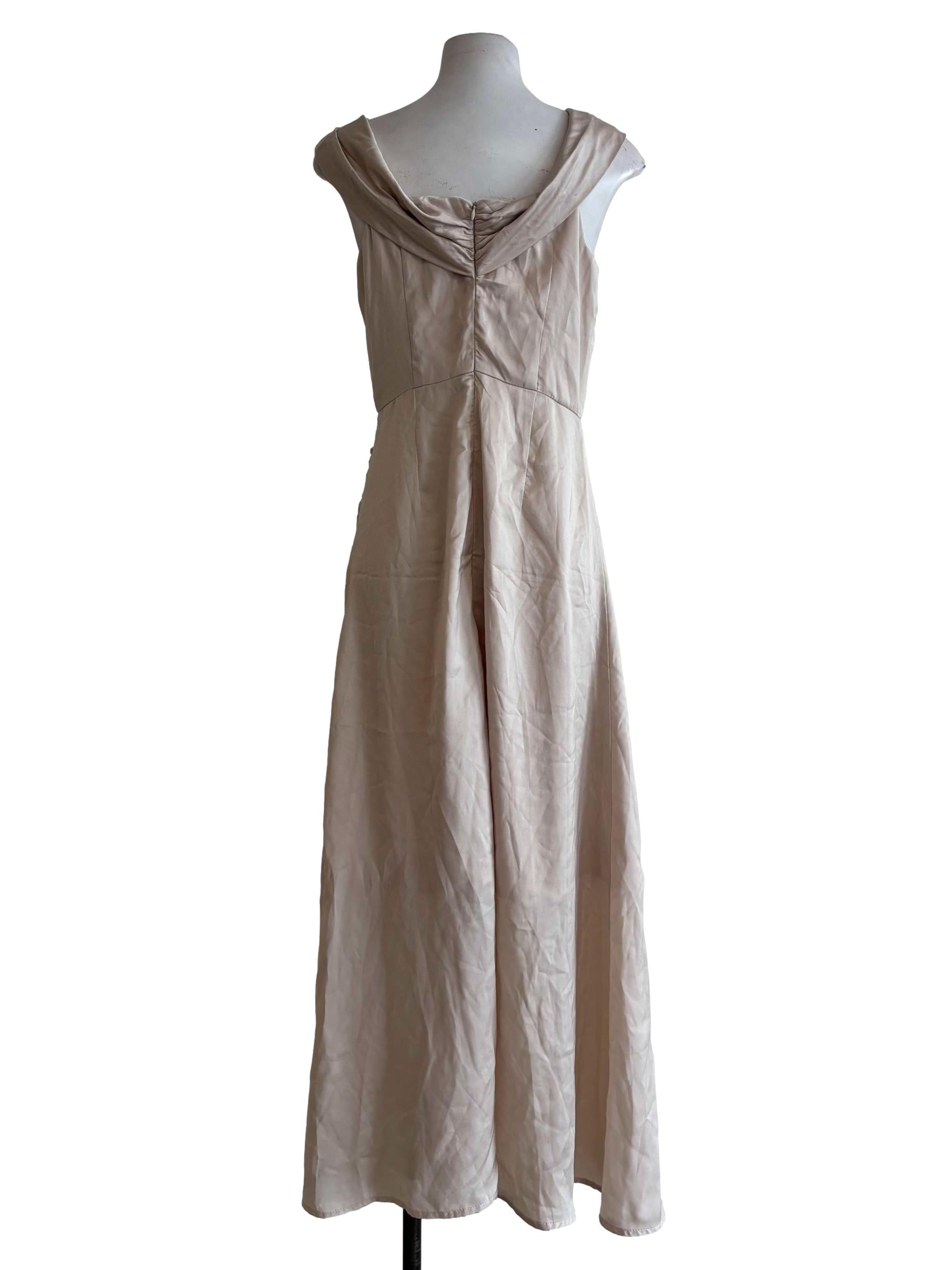 Champagne Satin Cowl Neck Dress