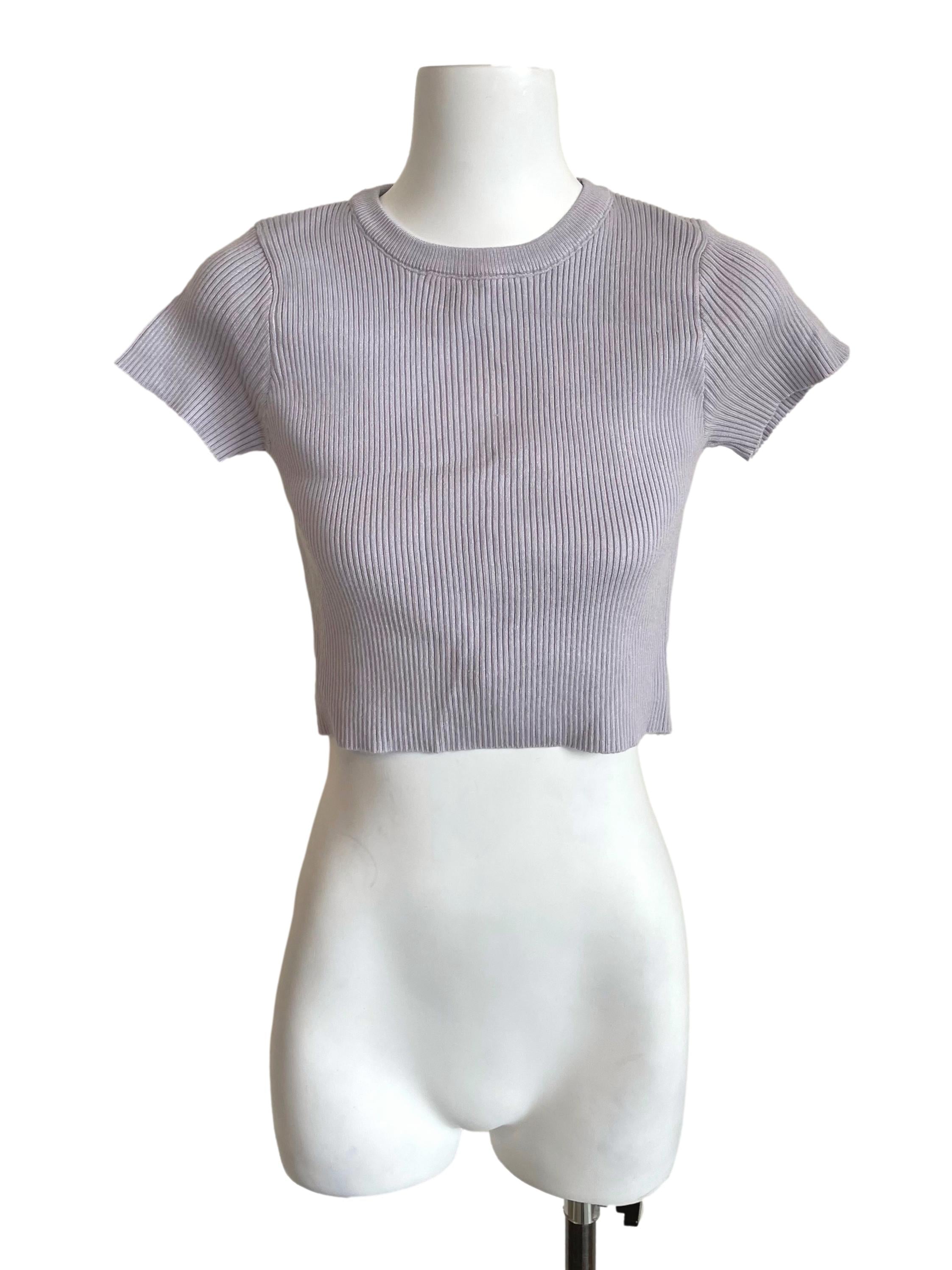 Pastel Purple Ribbed Knit Crop Tee