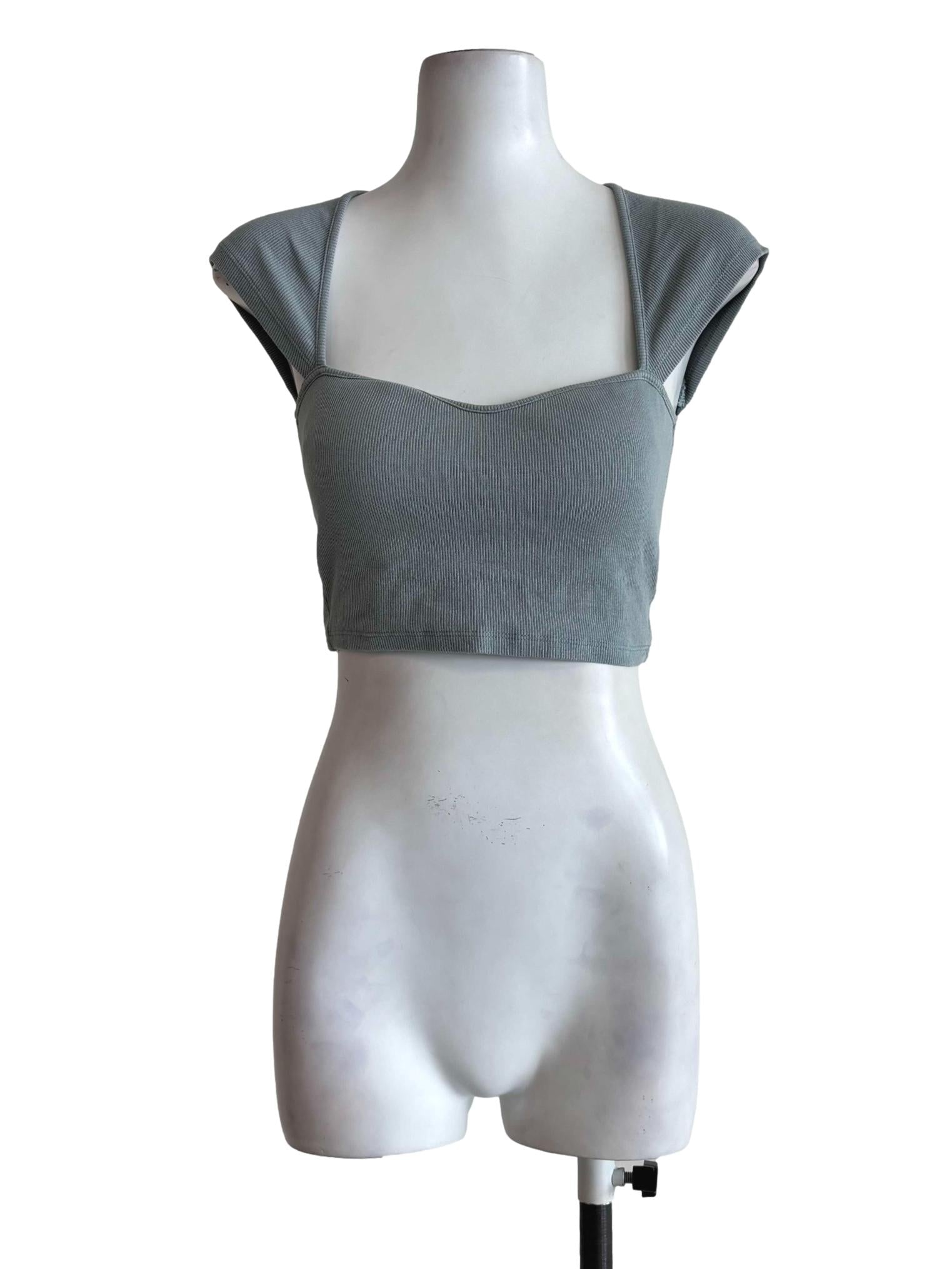 Aegean Blue Queen Anne Sleeveless Ribbed Top