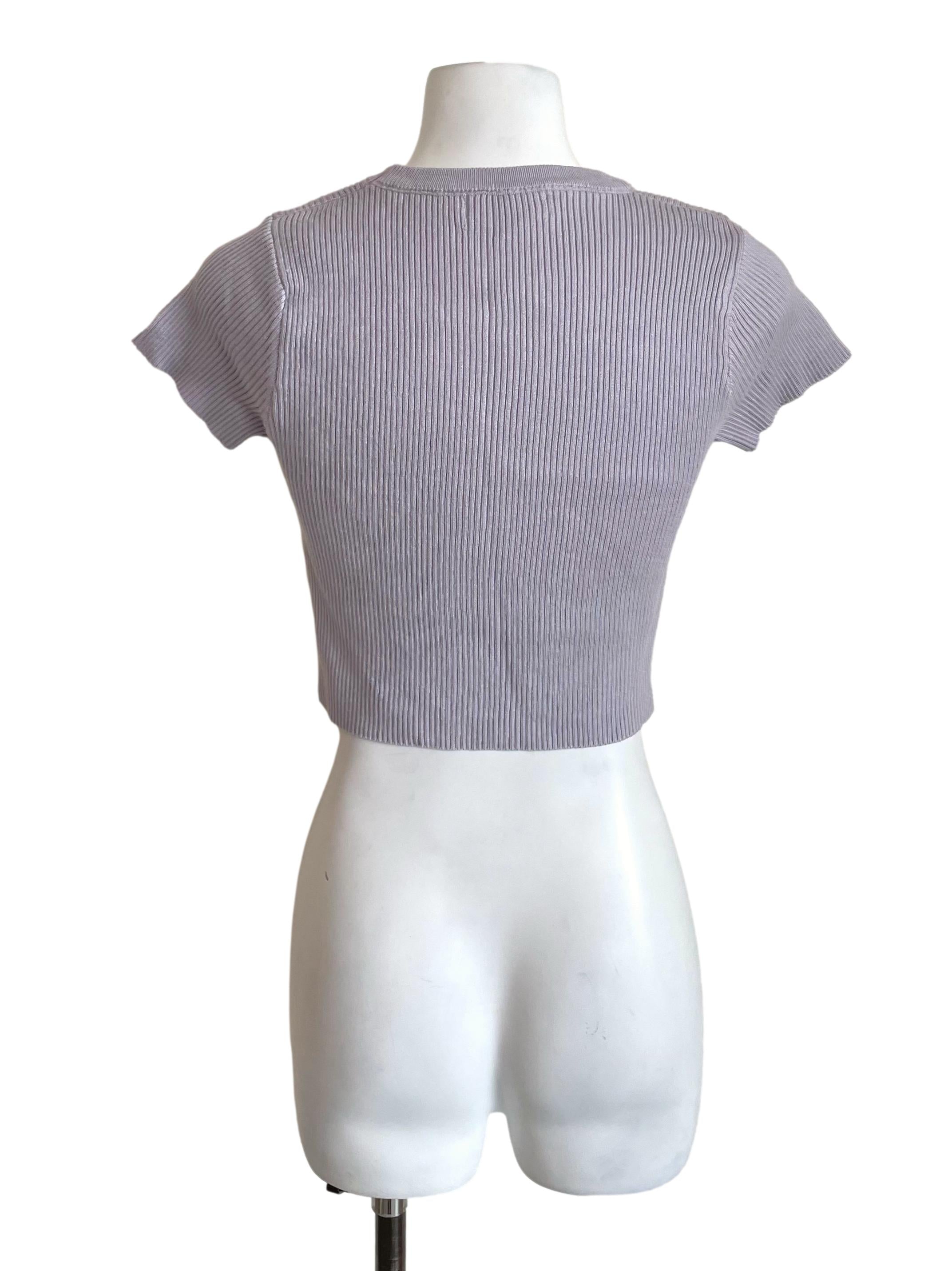Pastel Purple Ribbed Knit Crop Tee