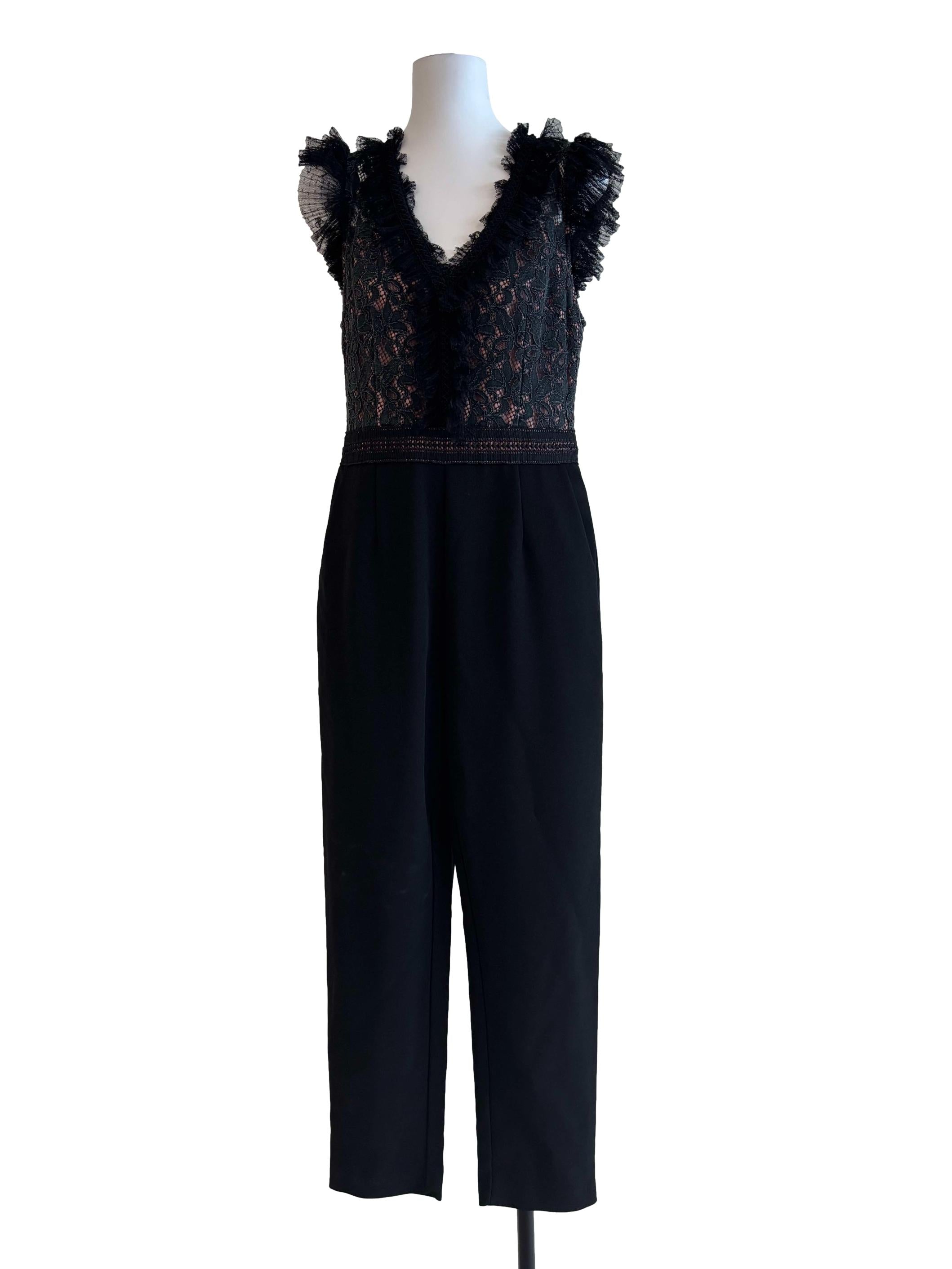 Jet Black Sleeveless Lace Jumpsuit