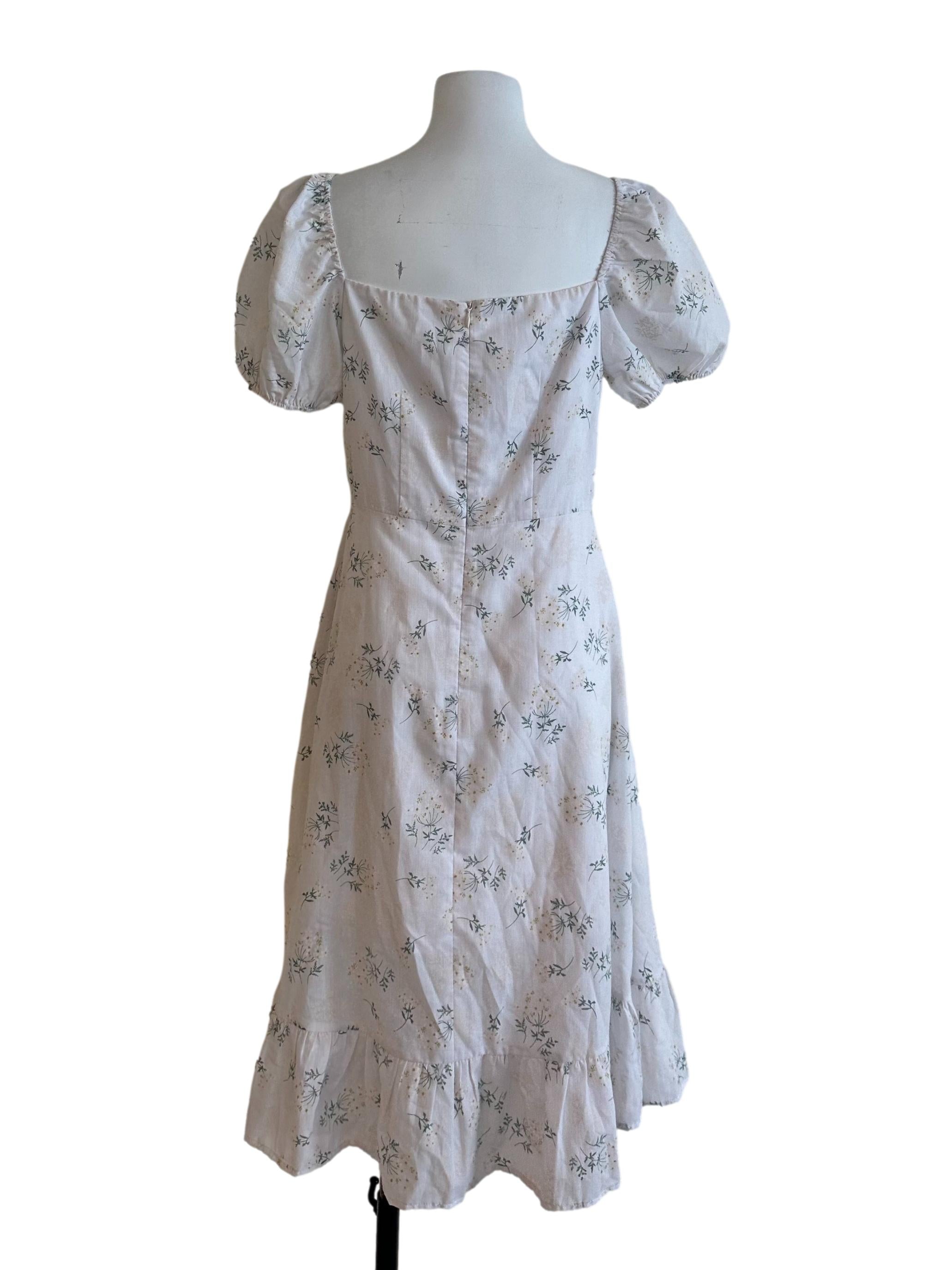 Snow White Floral Pattern Ruched Dress