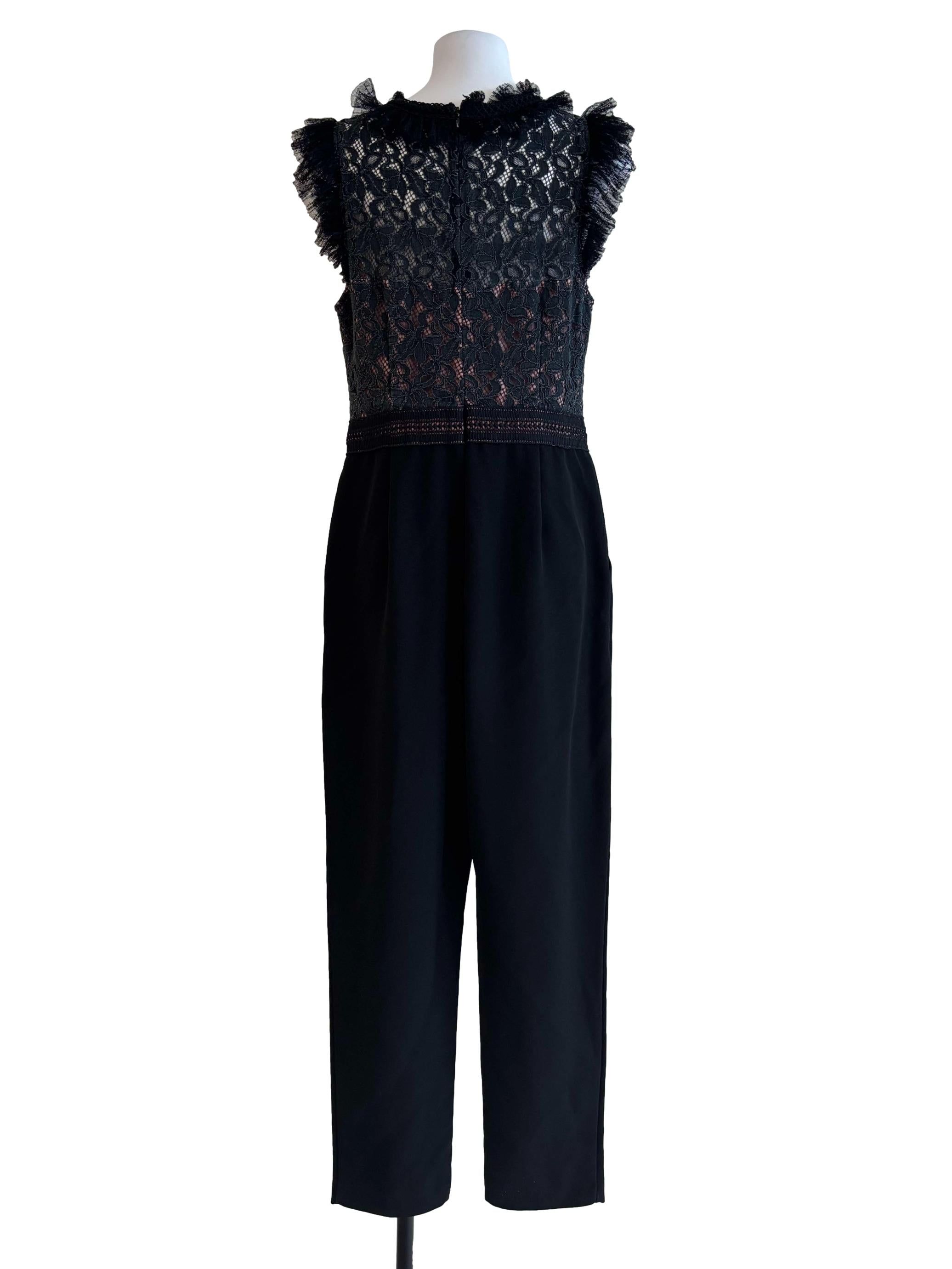 Jet Black Sleeveless Lace Jumpsuit