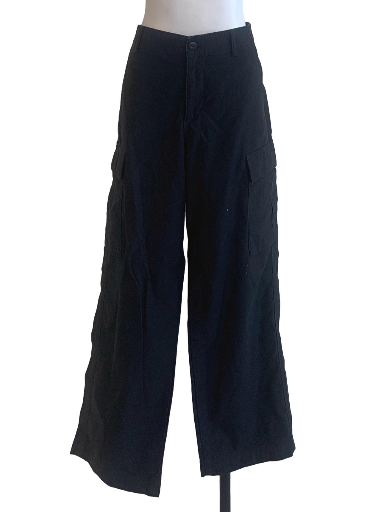 Black Straight Cut Cargo Pants