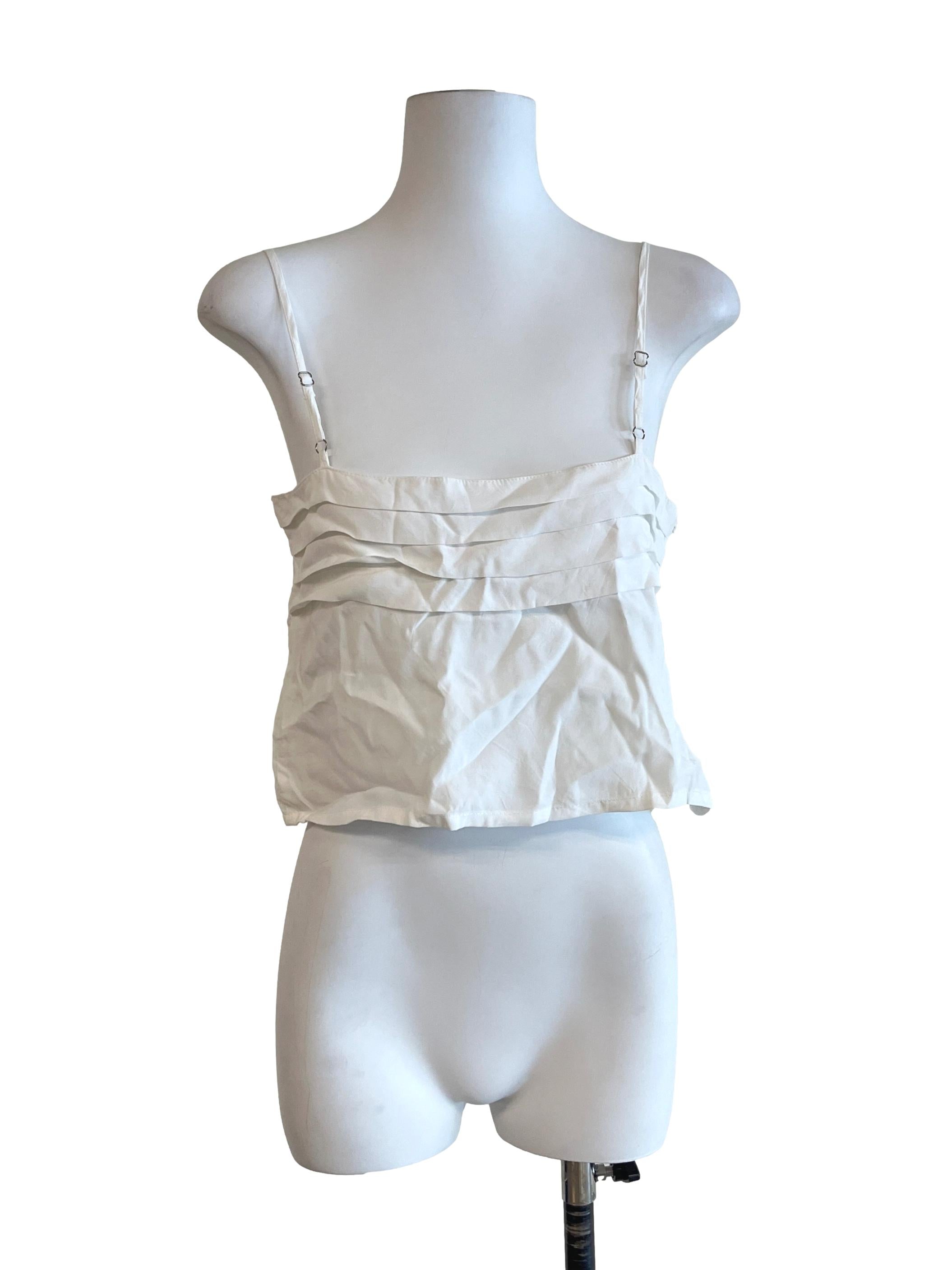 Off White Pleated Sleeveless Top