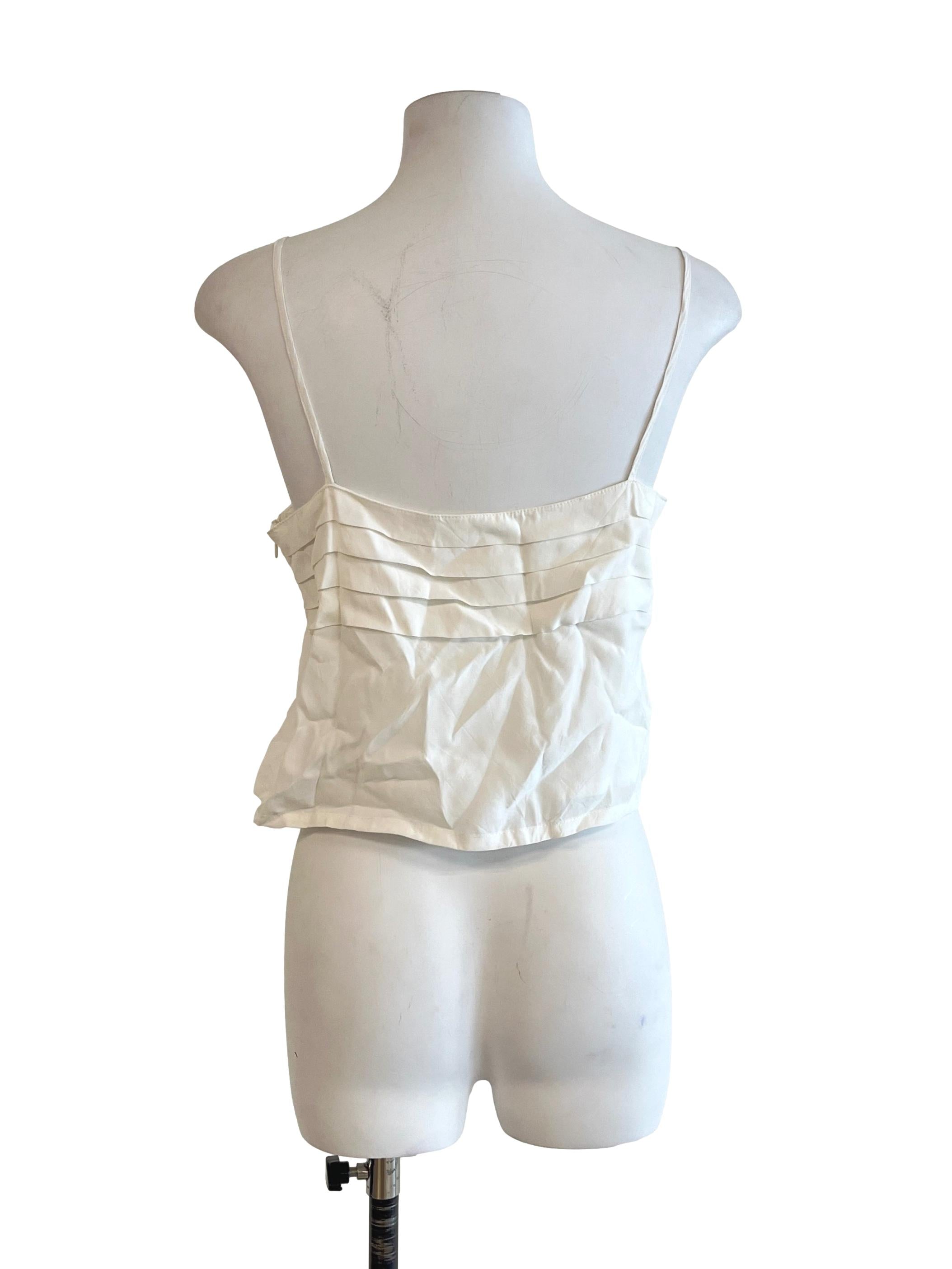 Off White Pleated Sleeveless Top