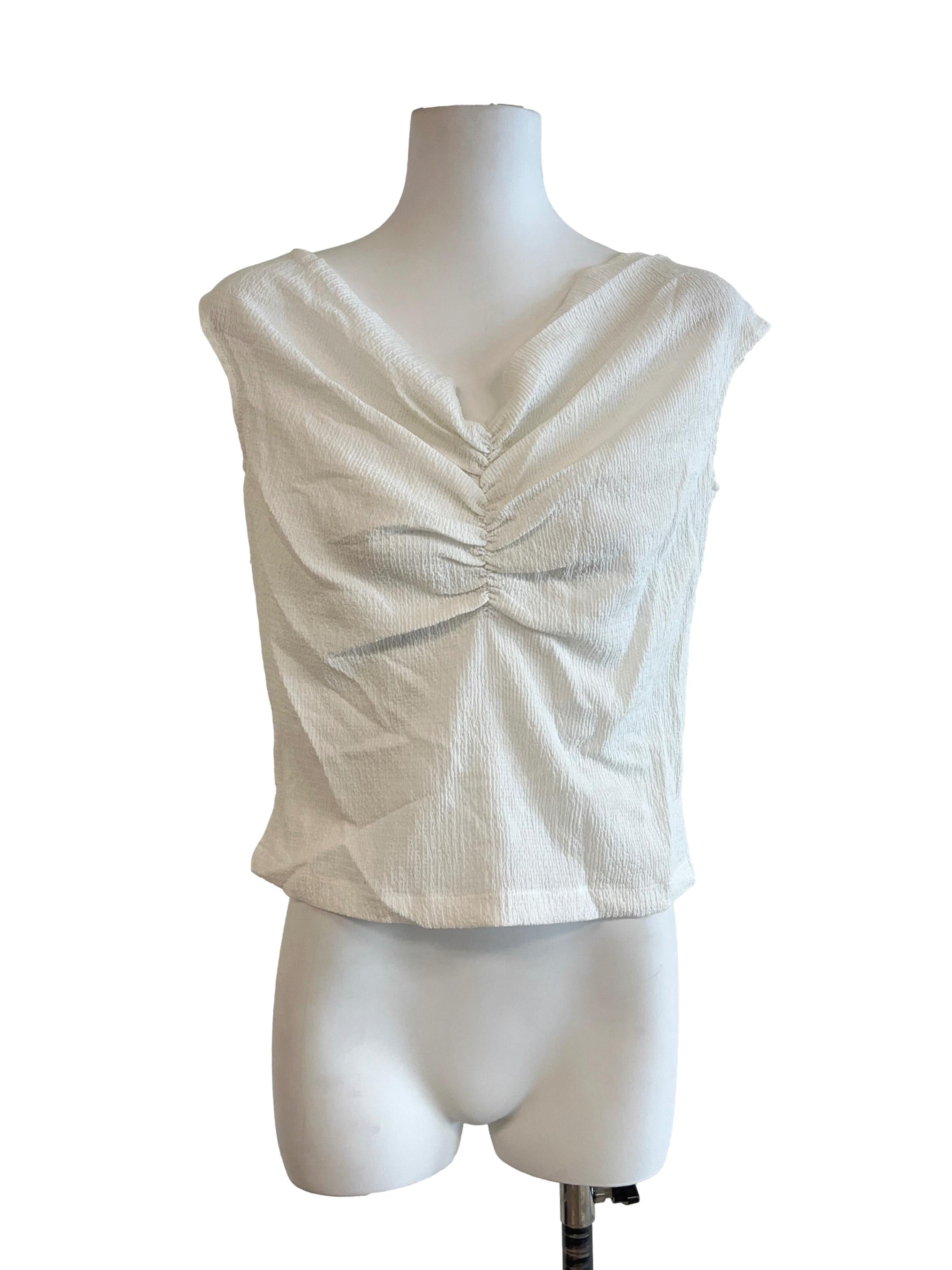 Off White Ruched Sleeveless Top