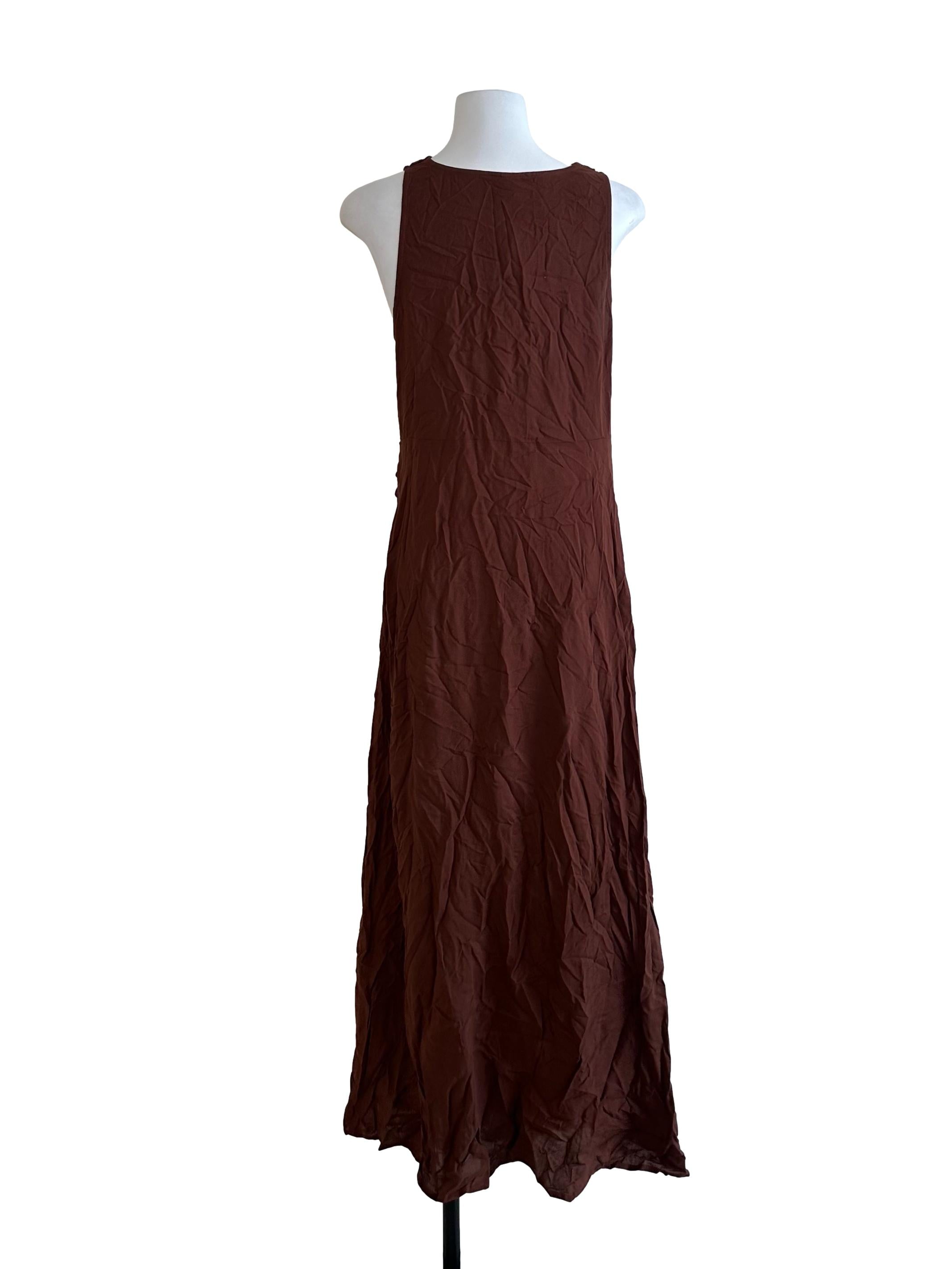Rich Brown Cowl Neck Drape Slit Dress