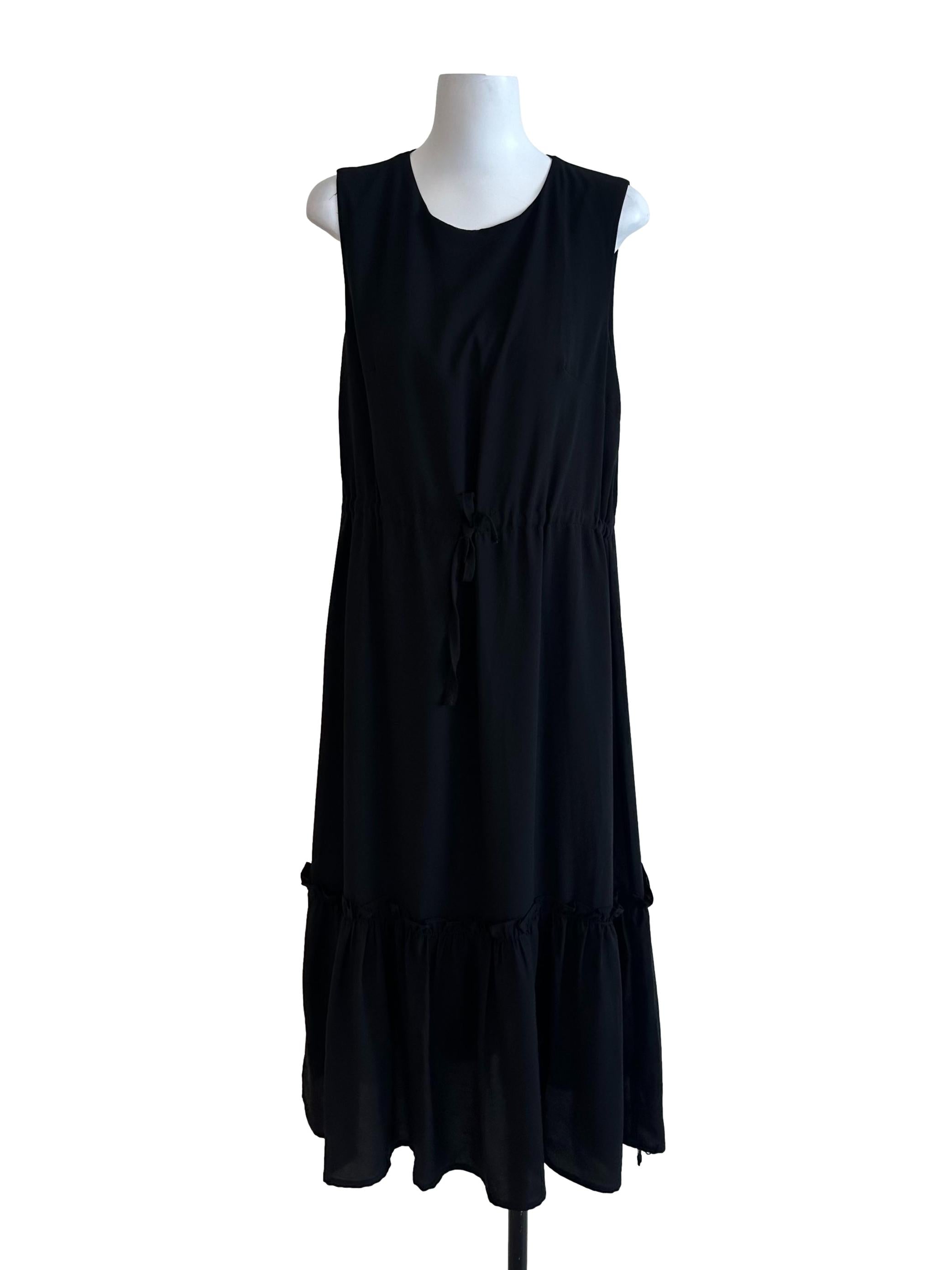 Raven Black Round Neck Drawstring Dress