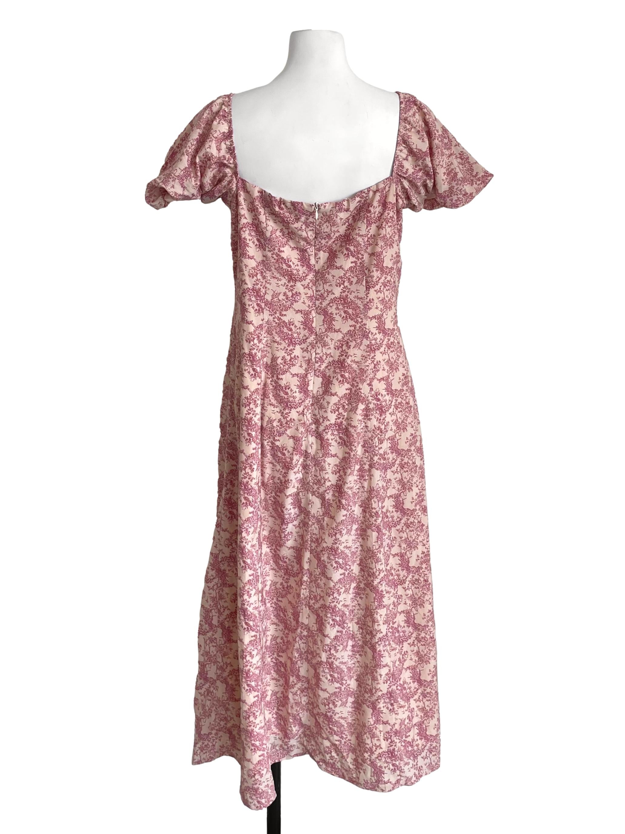 Peach & Magenta Floral Milkmaid Dress