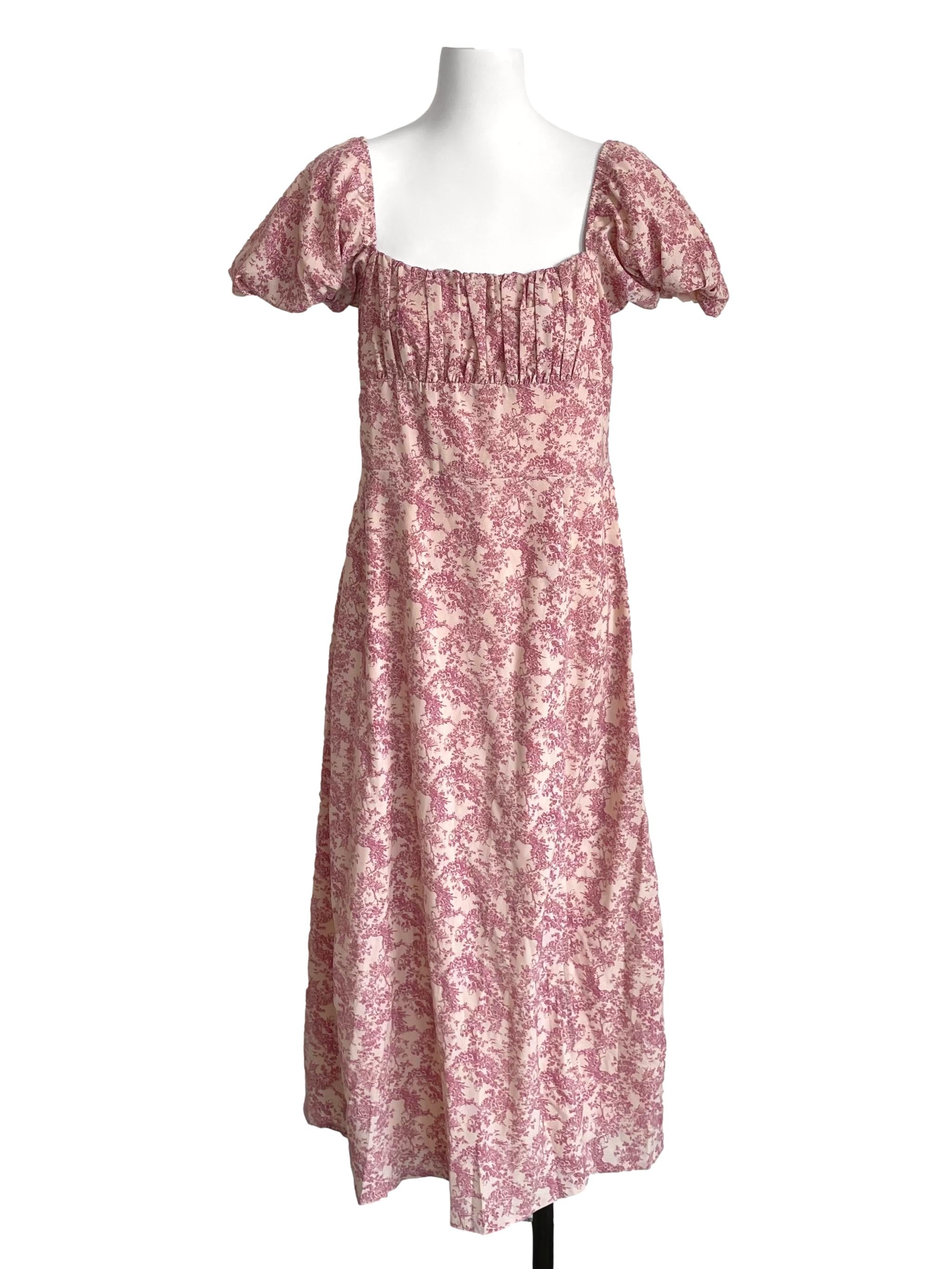 Peach & Magenta Floral Milkmaid Dress