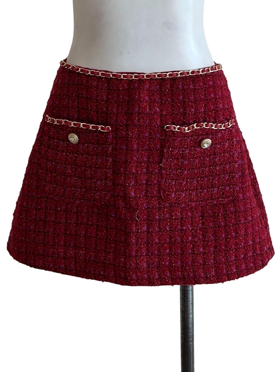 Rich Red And Purple Tweed Skirt