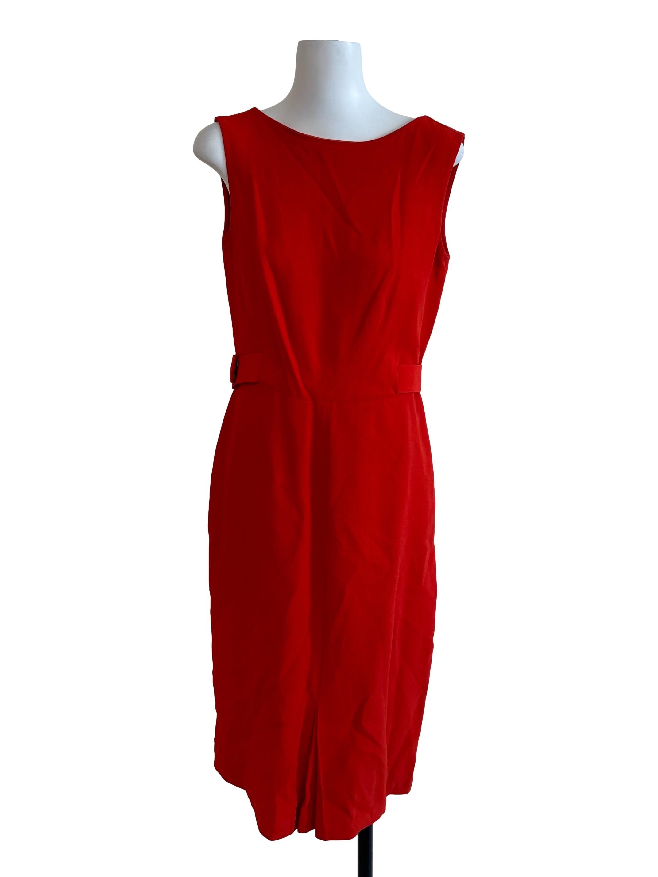 Fire Orange Sheath Belt Strap Dress