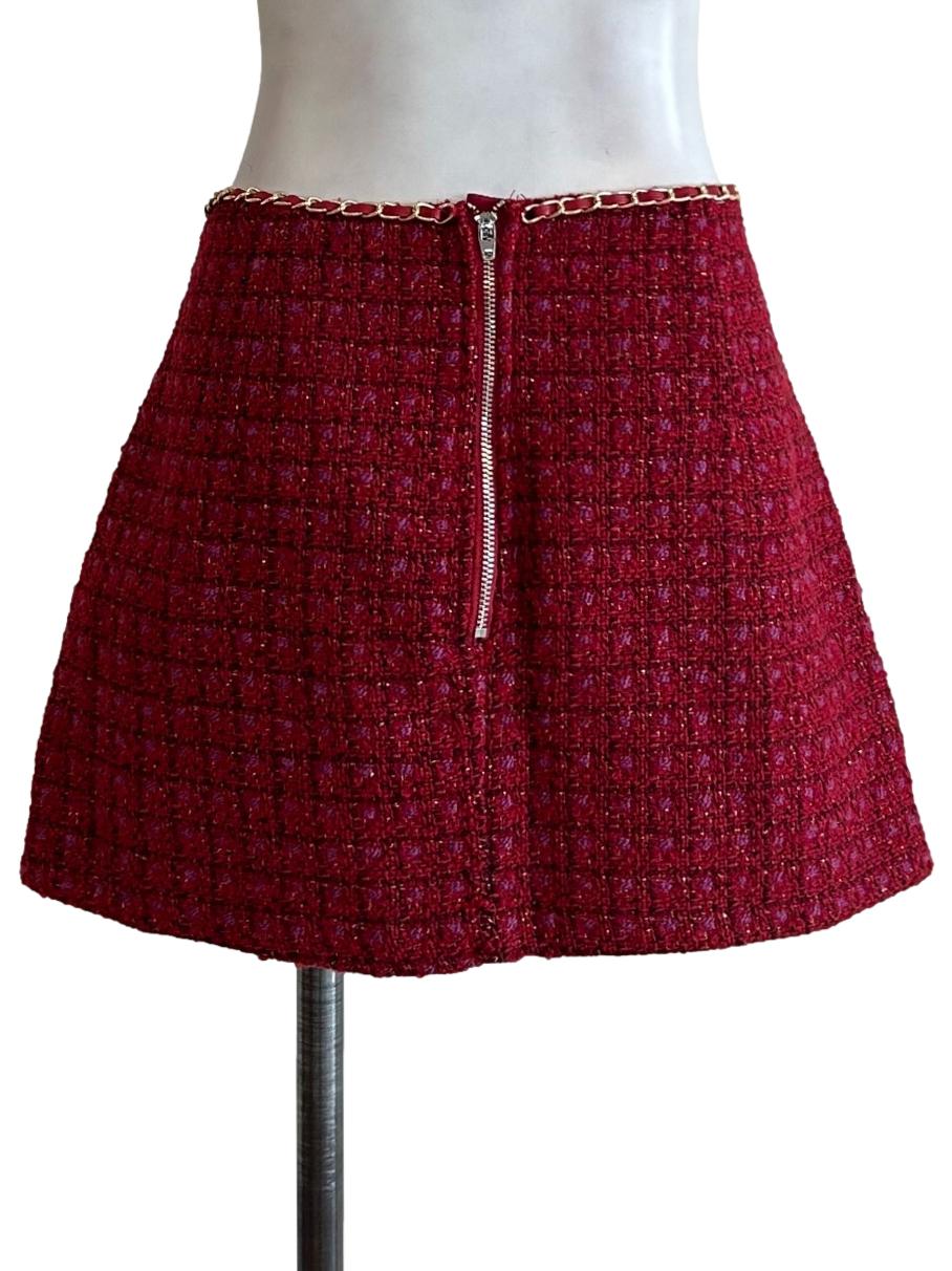 Rich Red And Purple Tweed Skirt