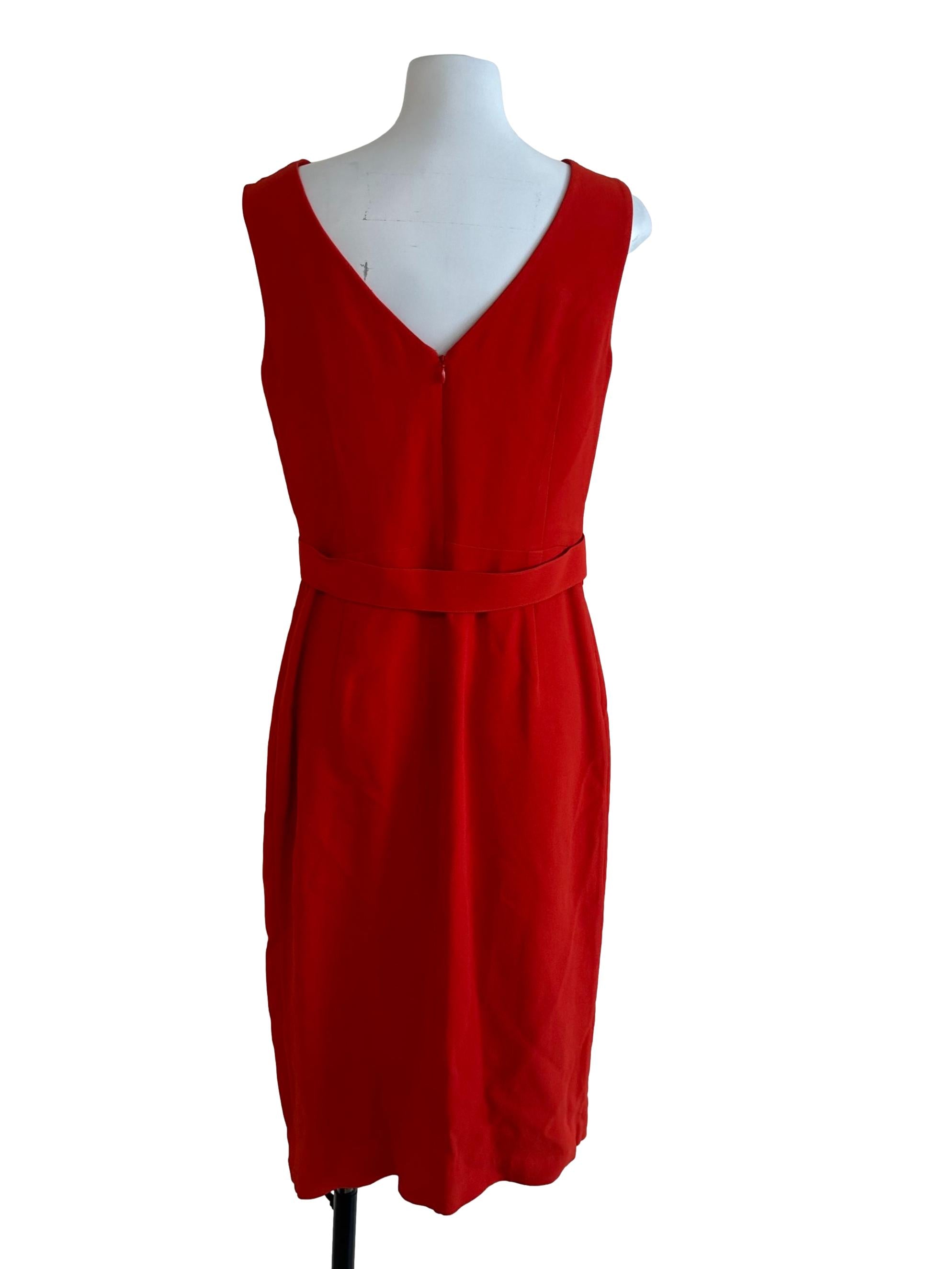 Fire Orange Sheath Belt Strap Dress
