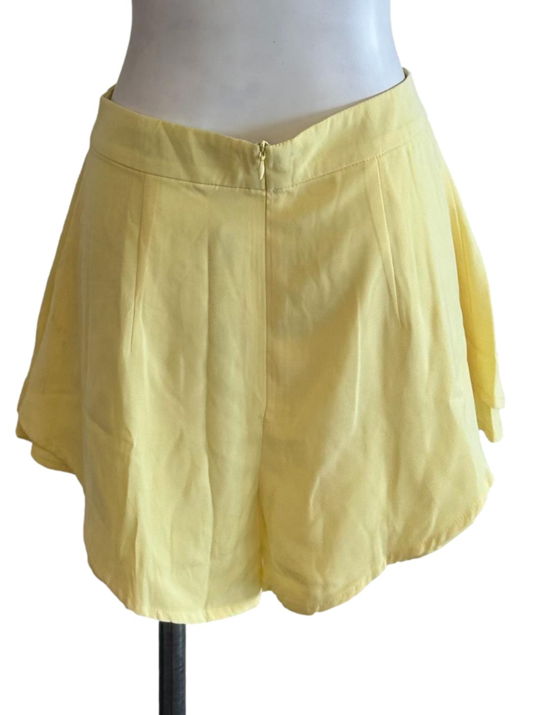 Banana Yellow Casual Chiffon Shorts