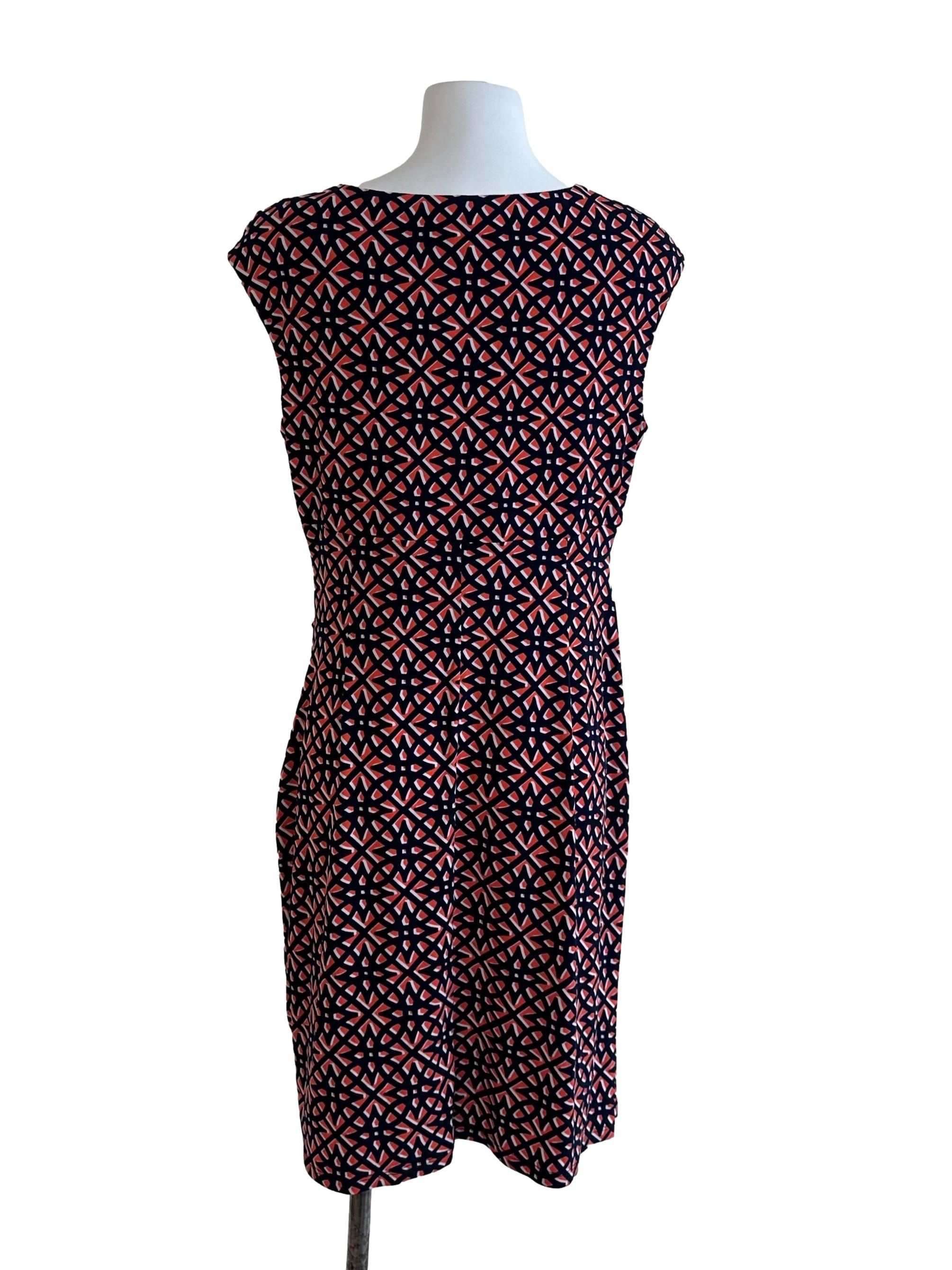 Blue Orange Pattern V Neck Side Ruched Dress