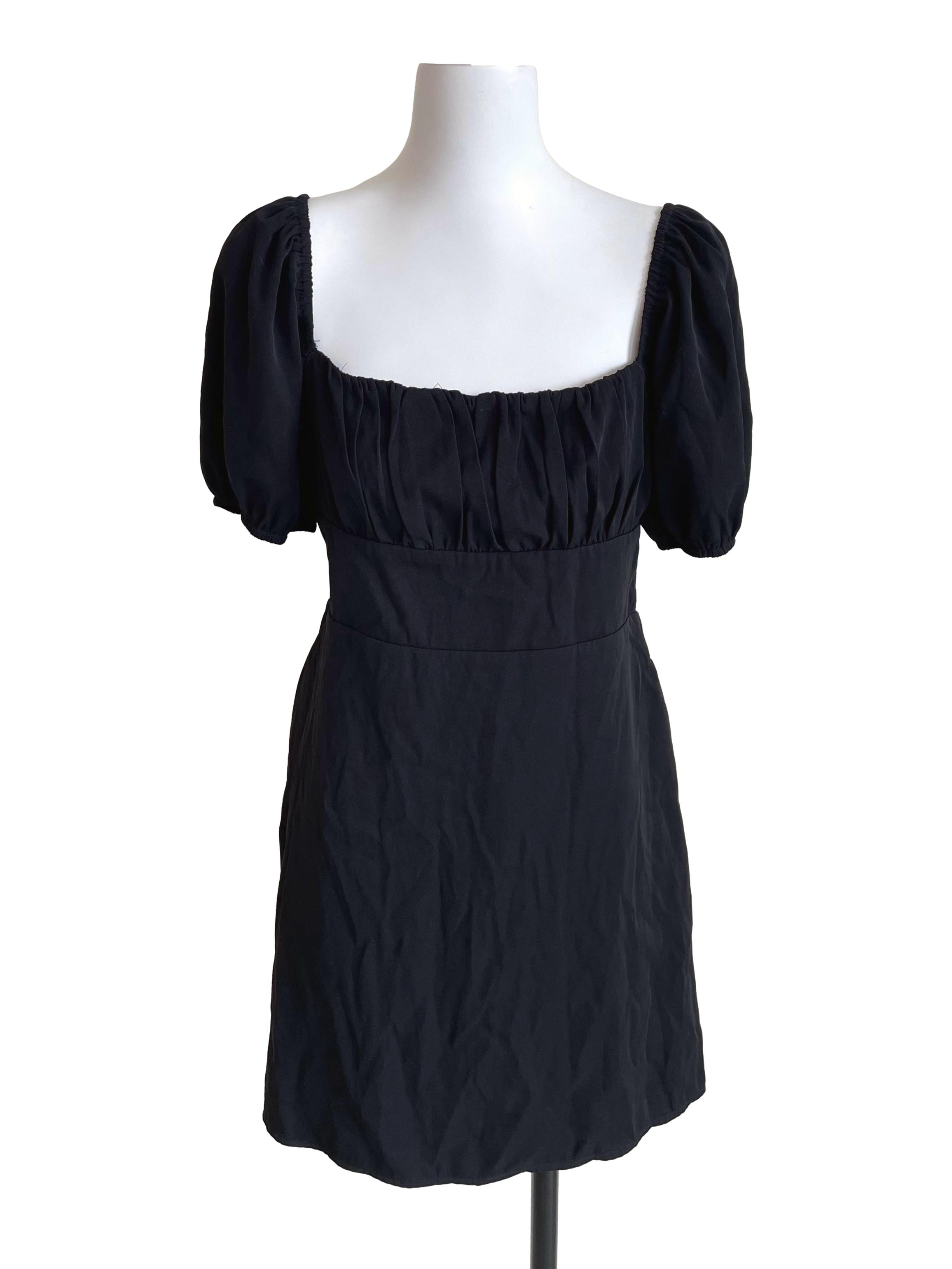 Black Tie Bow Puff Sleeves Dress