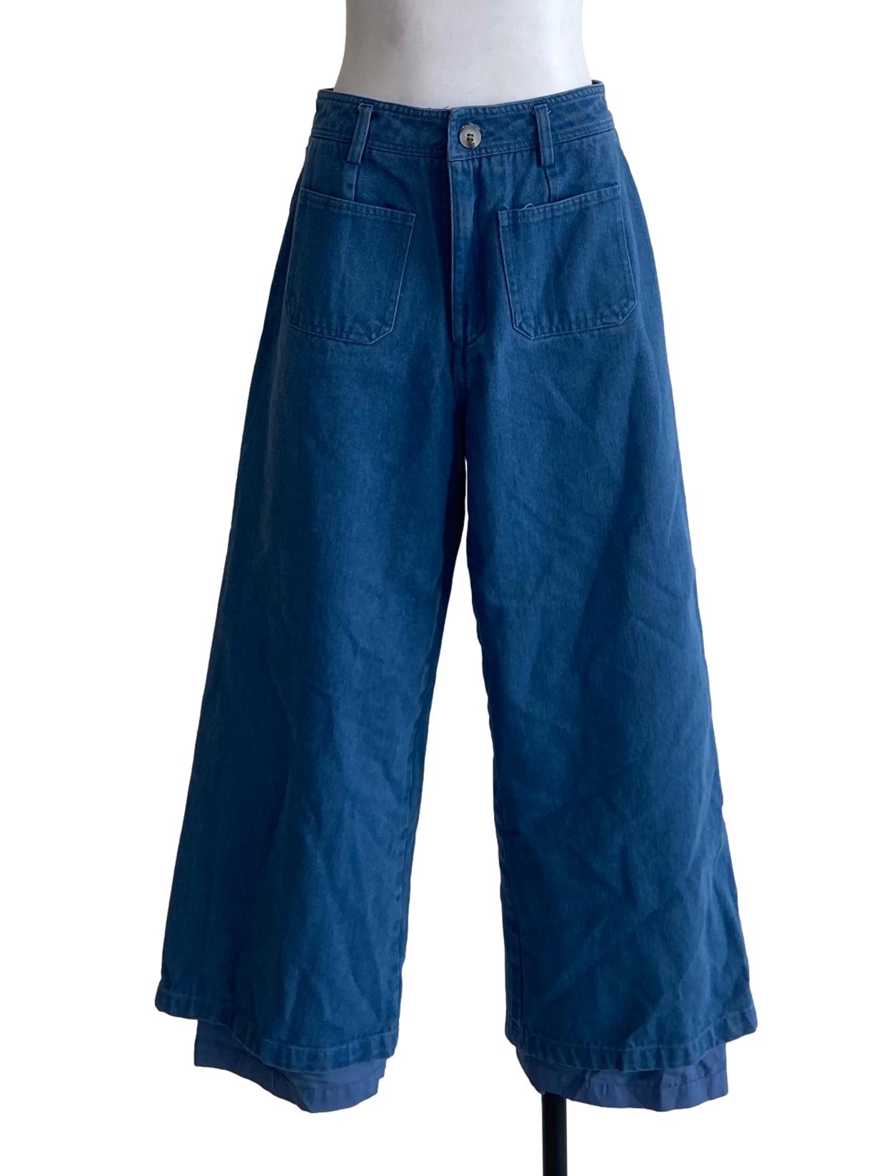 Blue Herringbone Straight Jeans